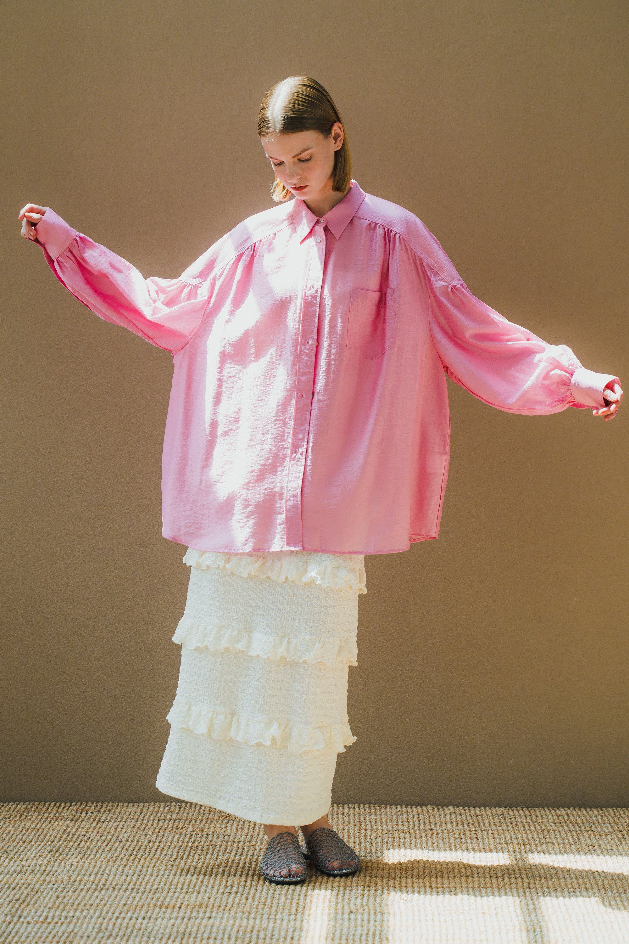 WHT25HBL4065_Pink | SHEER VOLUME BLOUSE – Pink | WHYTO