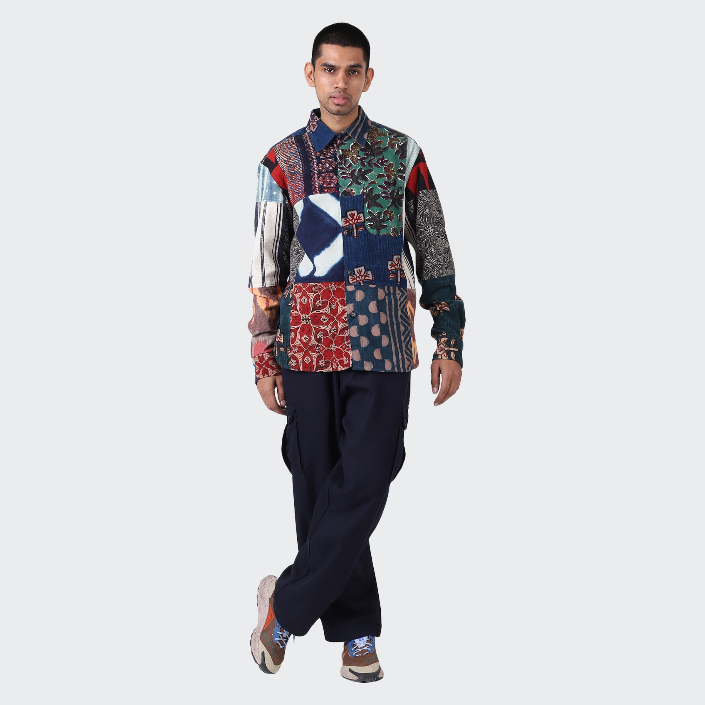 No:karudo2023aw08 | Name:LUIS_OVER SIZED REGULARCOLLAR LS SHIRT | Color:Patchwork 04【KARDO_カルド】