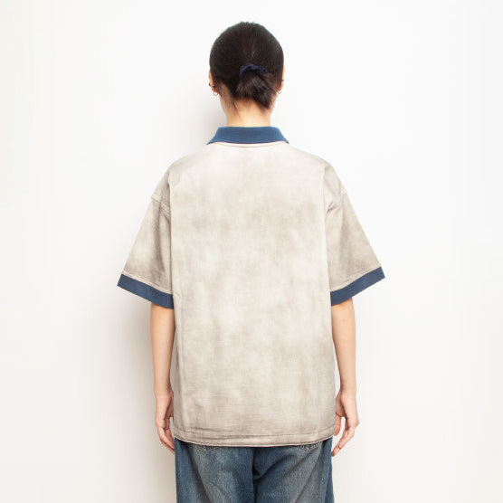 Pla25sst07_Navy/Beige | Half zip polo | Color:Navy / Beige【PLATEAU STUDIO_プラトー スタジオ】