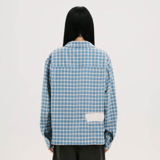 Pla25sst30_Blue Check | Hand patch l/s shirt | Color:Blue Check【PLATEAU STUDIO_プラトー スタジオ】【archive】