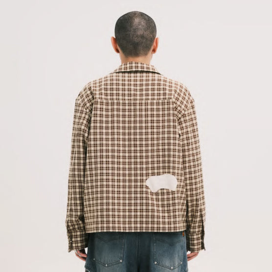 Pla25sst32_Brown Check | Hand patch l/s shirt | Color:Brown Check【PLATEAU STUDIO_プラトー スタジオ】【archive】