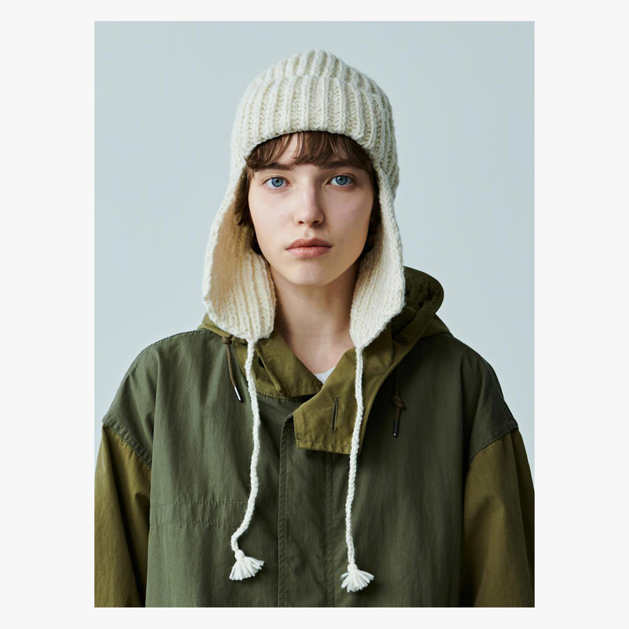 MIL23FAC3014 | HAND KNIT FLIGHT CAP | Color:Ivory/Red/Navy【KHA:KI_カーキ】【ネコポス選択可能】【archive】