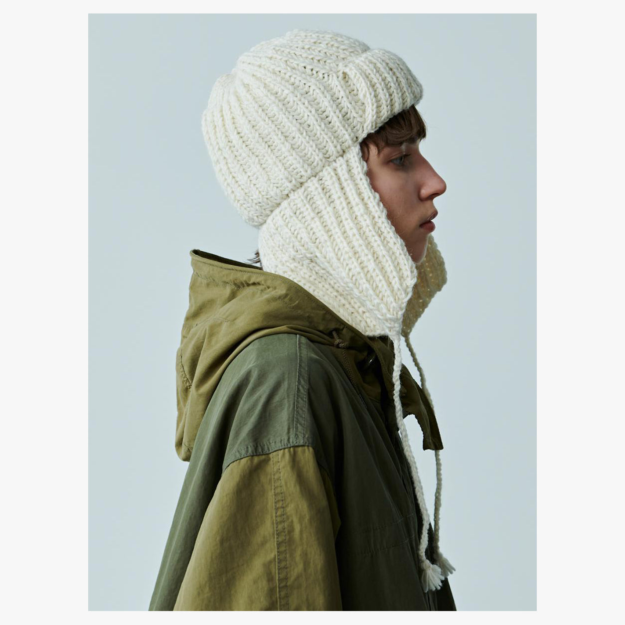 MIL23FAC3014 | HAND KNIT FLIGHT CAP | Color:Ivory/Red/Navy【KHA:KI_カーキ】【ネコポス選択可能】【archive】