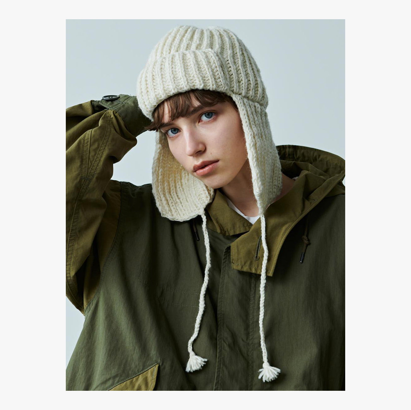 MIL23FAC3014 | HAND KNIT FLIGHT CAP | Color:Ivory/Red/Navy【KHA:KI_カーキ】【ネコポス選択可能】【archive】