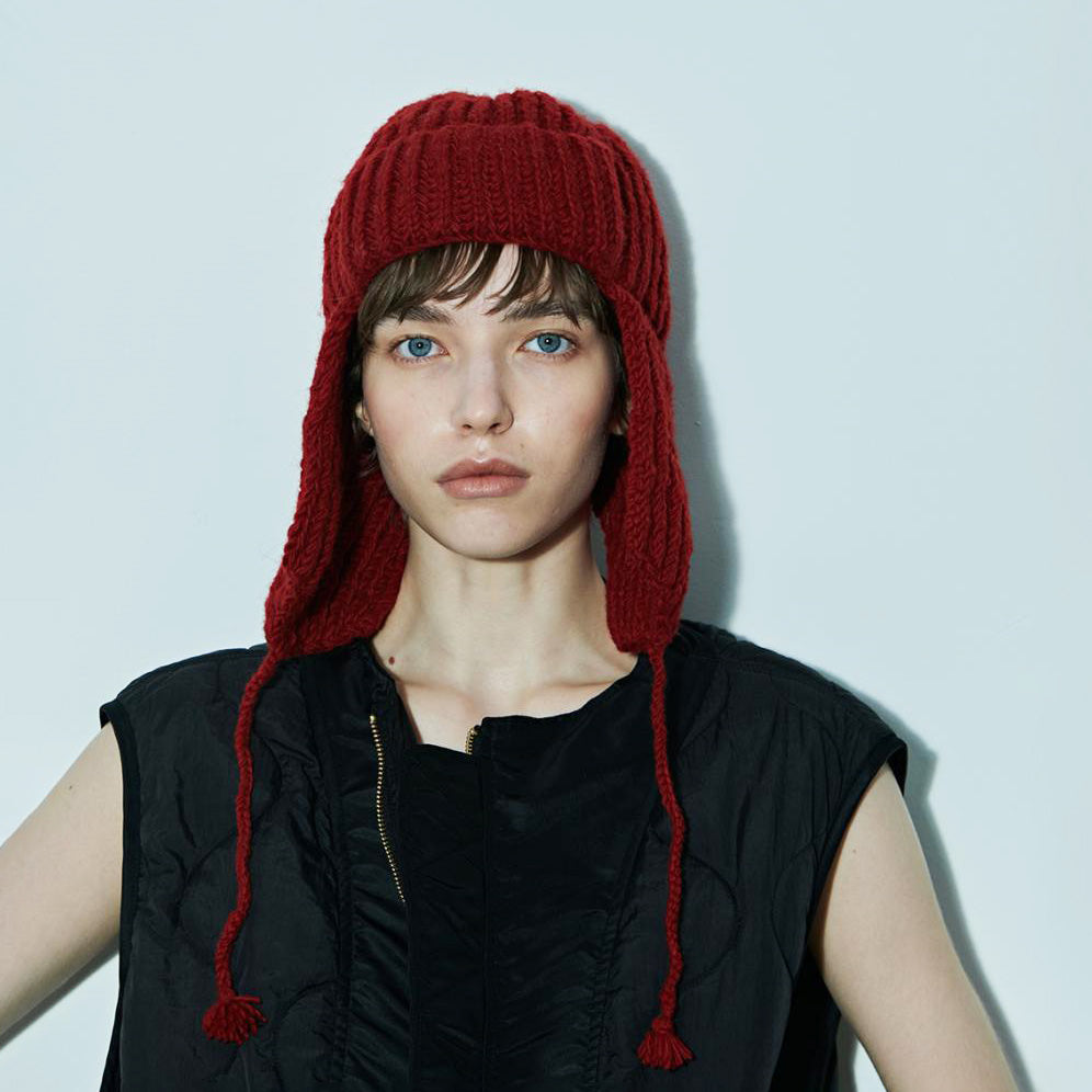 MIL23FAC3014 | HAND KNIT FLIGHT CAP | Color:Ivory/Red/Navy【KHA:KI_カーキ】【ネコポス選択可能】【archive】