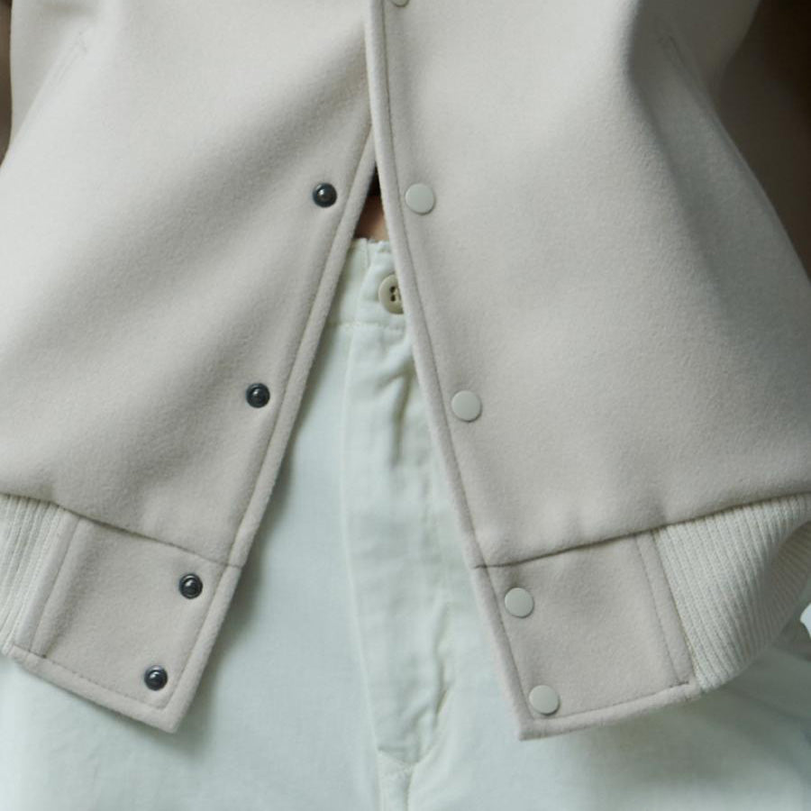 No:MIL23FJK3210 | COLLARLESS VARSITY JACKET | Navy/Ecru | KHA:KI