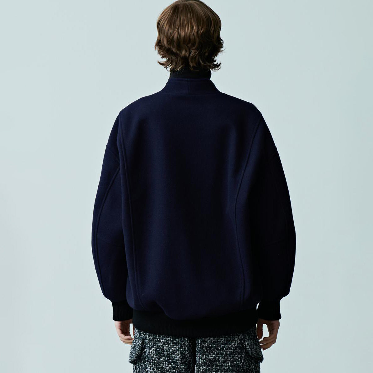 No:MIL23FJK3210 | COLLARLESS VARSITY JACKET | Navy/Ecru | KHA:KI