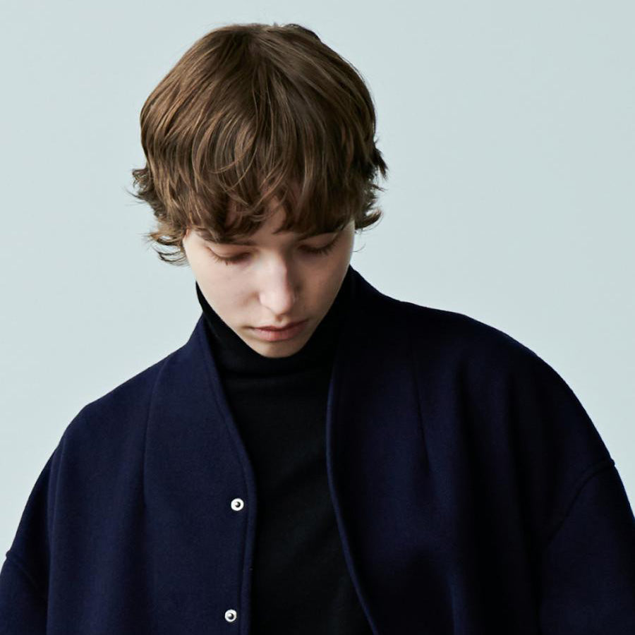 No:MIL23FJK3210 | COLLARLESS VARSITY JACKET | Navy/Ecru | KHA:KI