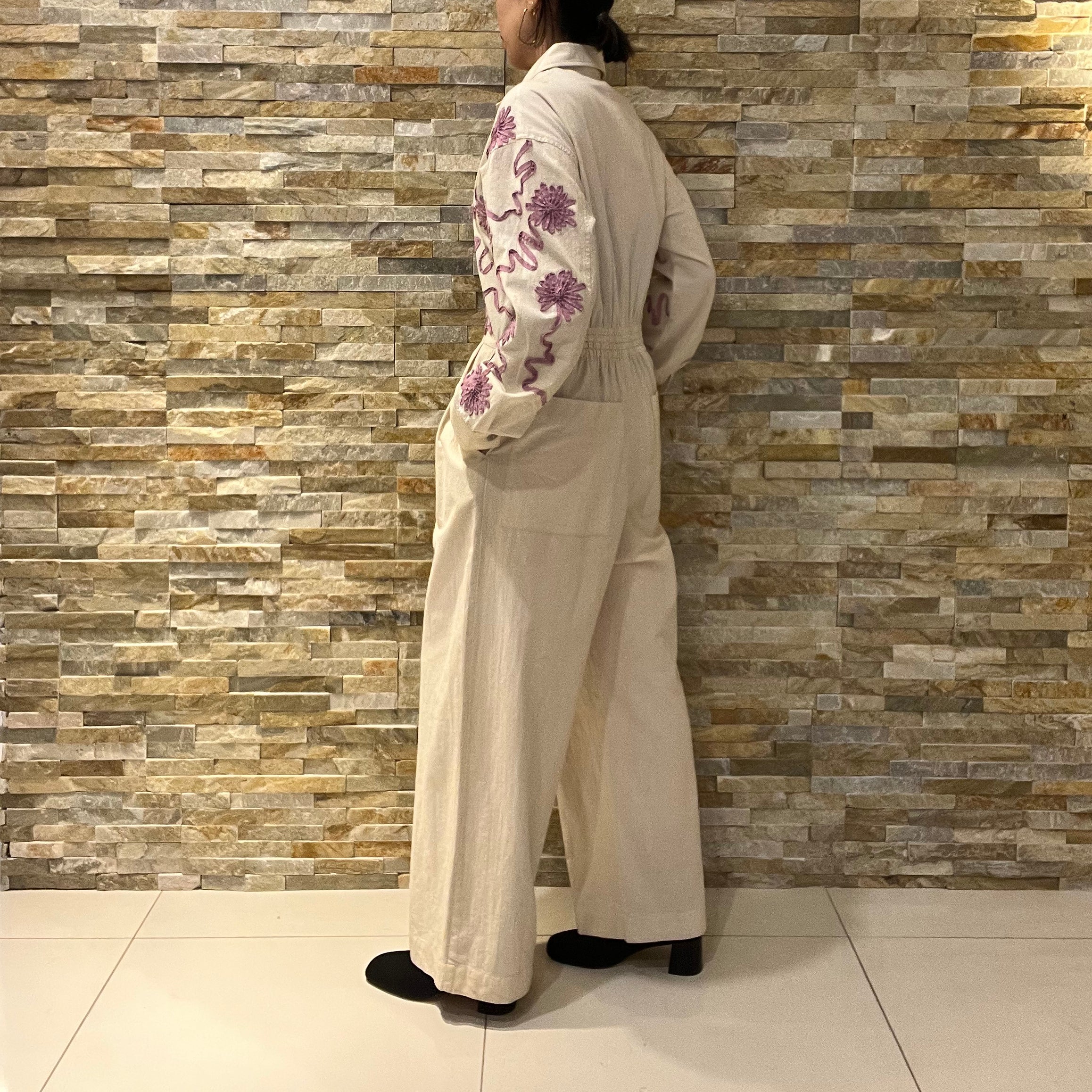 DEEPIKA TAPE EMB JUMPSUIT – Ecru | SARAMALLIKA