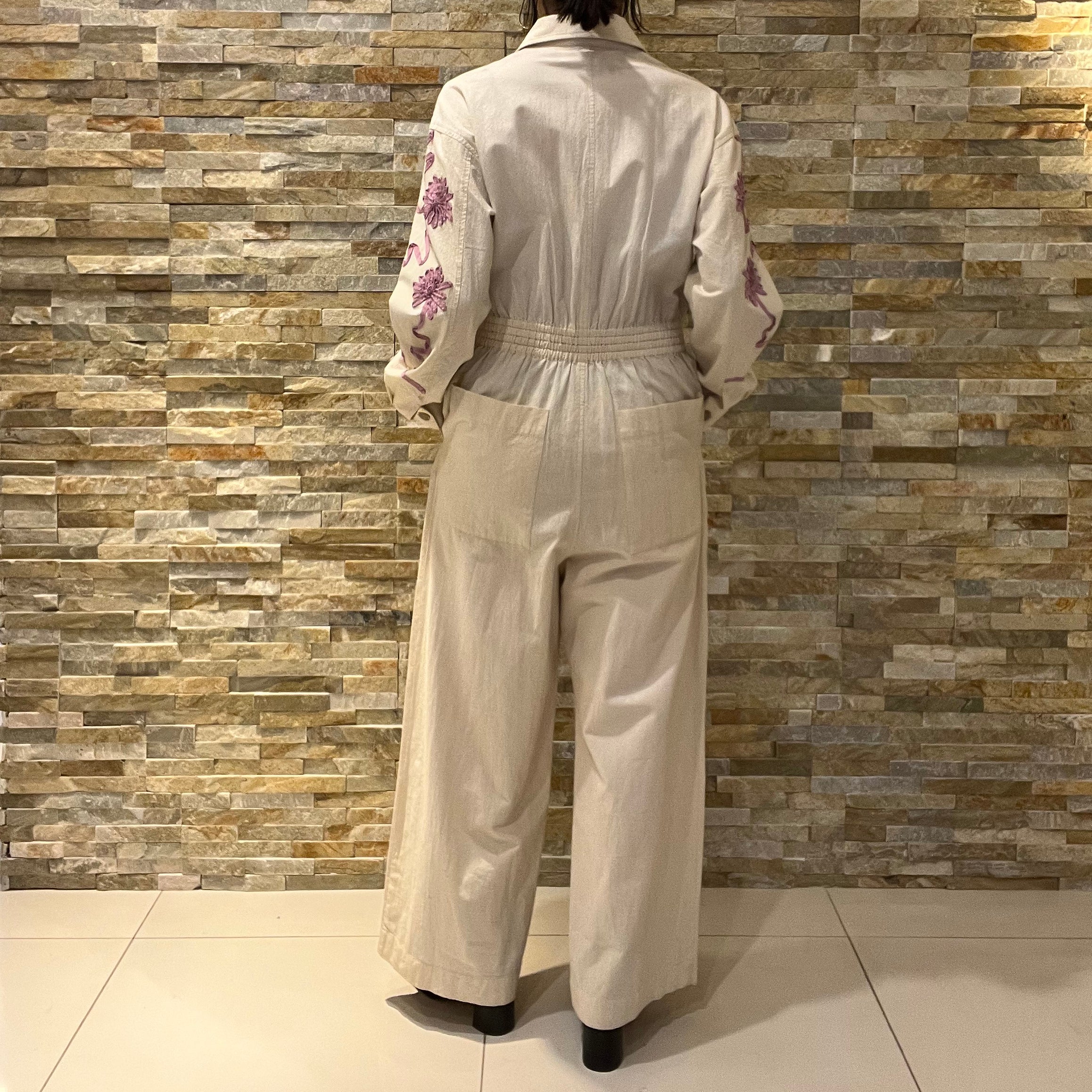DEEPIKA TAPE EMB JUMPSUIT – Ecru | SARAMALLIKA