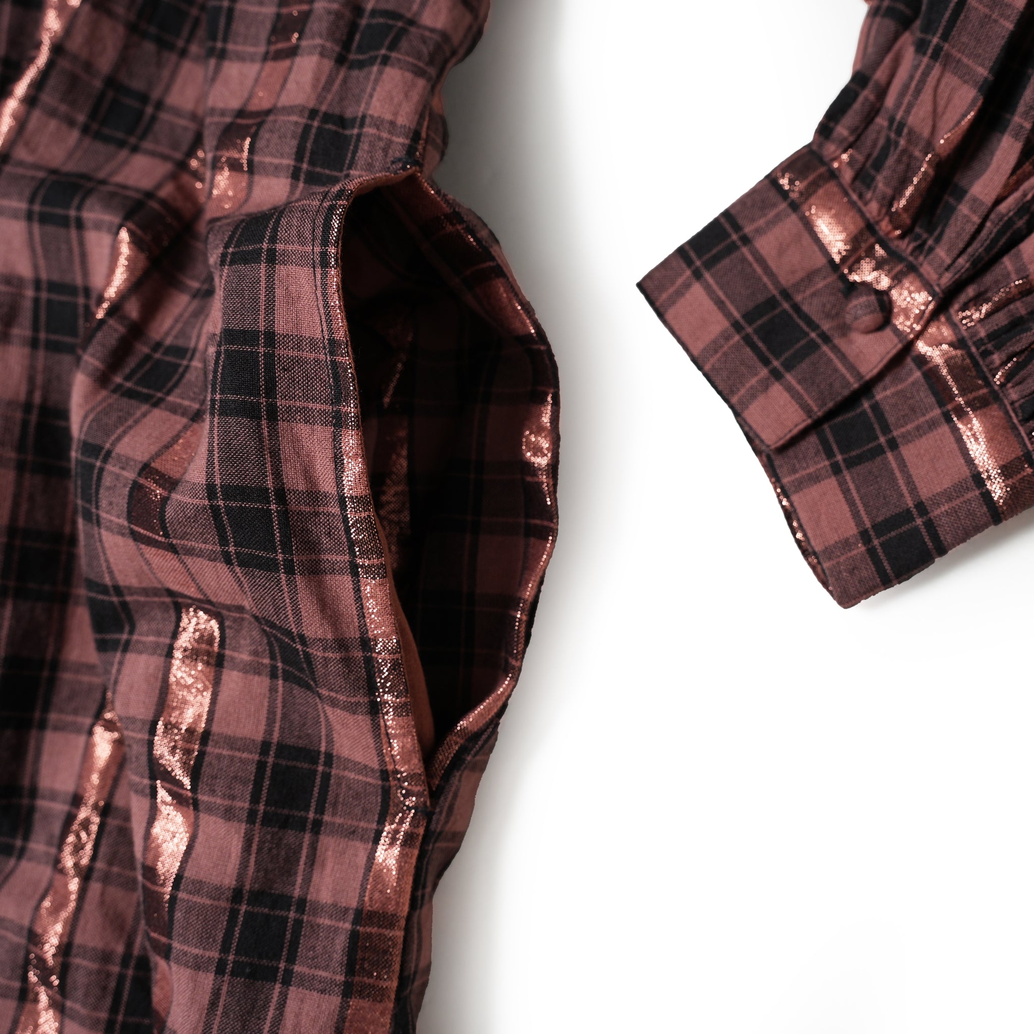 020442SR1 | COTTON CHECK SHIRRING LONG DRESS | Color:Brown【SARAMALLIKA_サラマリカ】【archive】