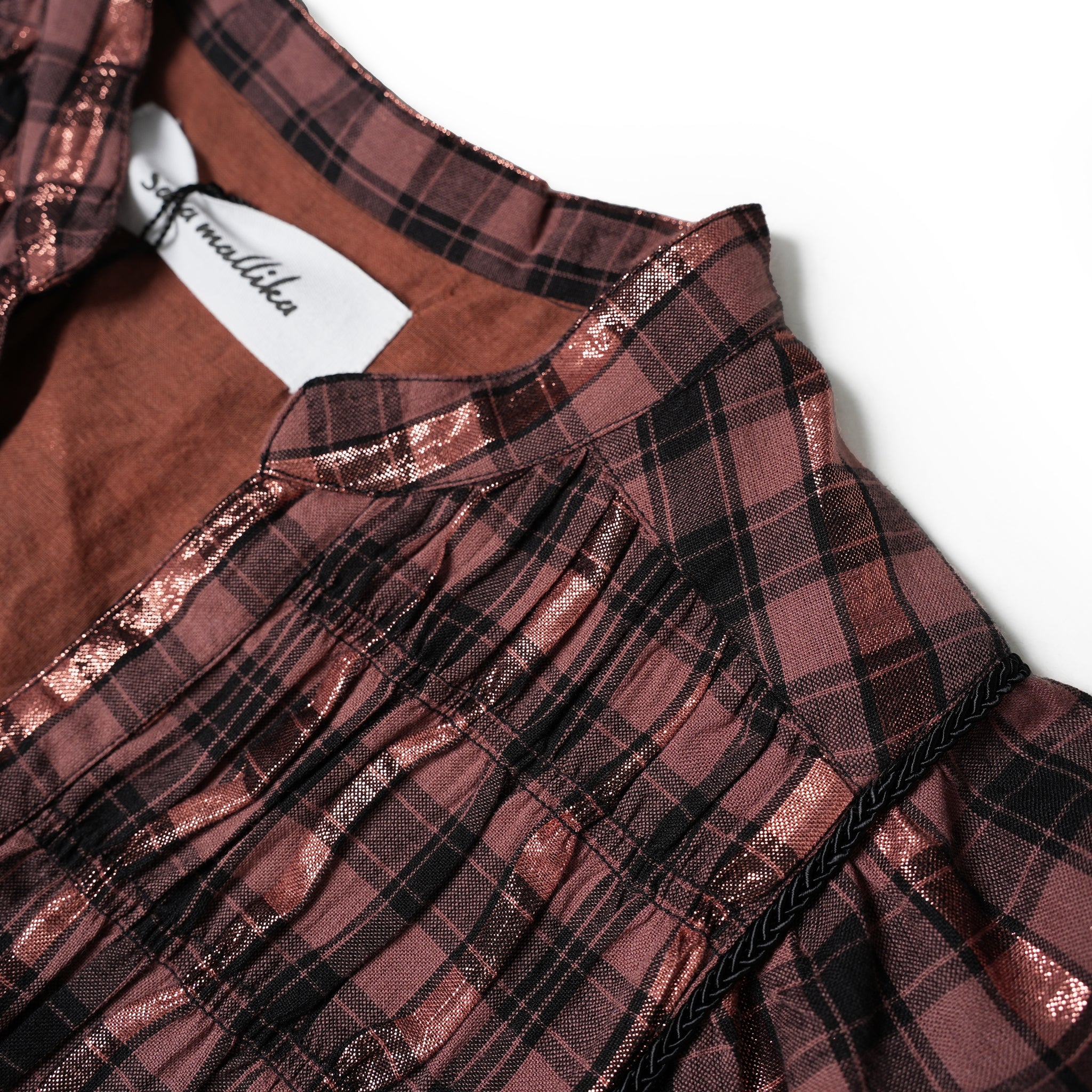 020442SR1 | COTTON CHECK SHIRRING LONG DRESS | Color:Brown【SARAMALLIKA_サラマリカ】【archive】