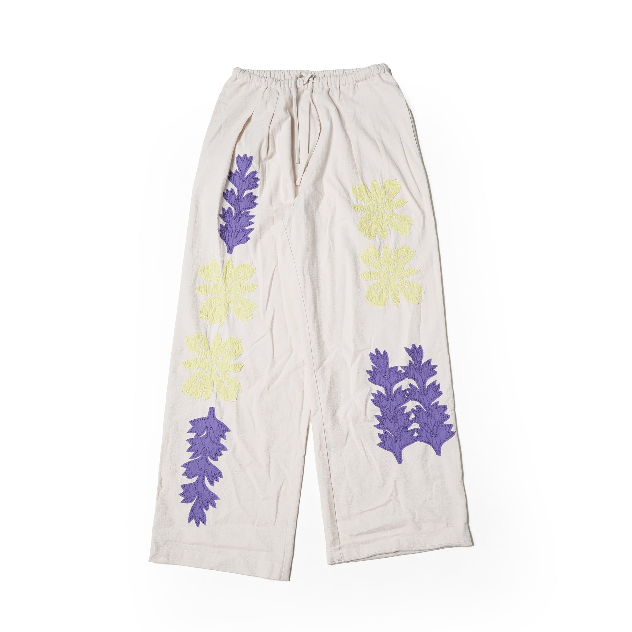 COTTON FLOWER PATCH WORK PANTS – Ecru | SARAMALLIKA