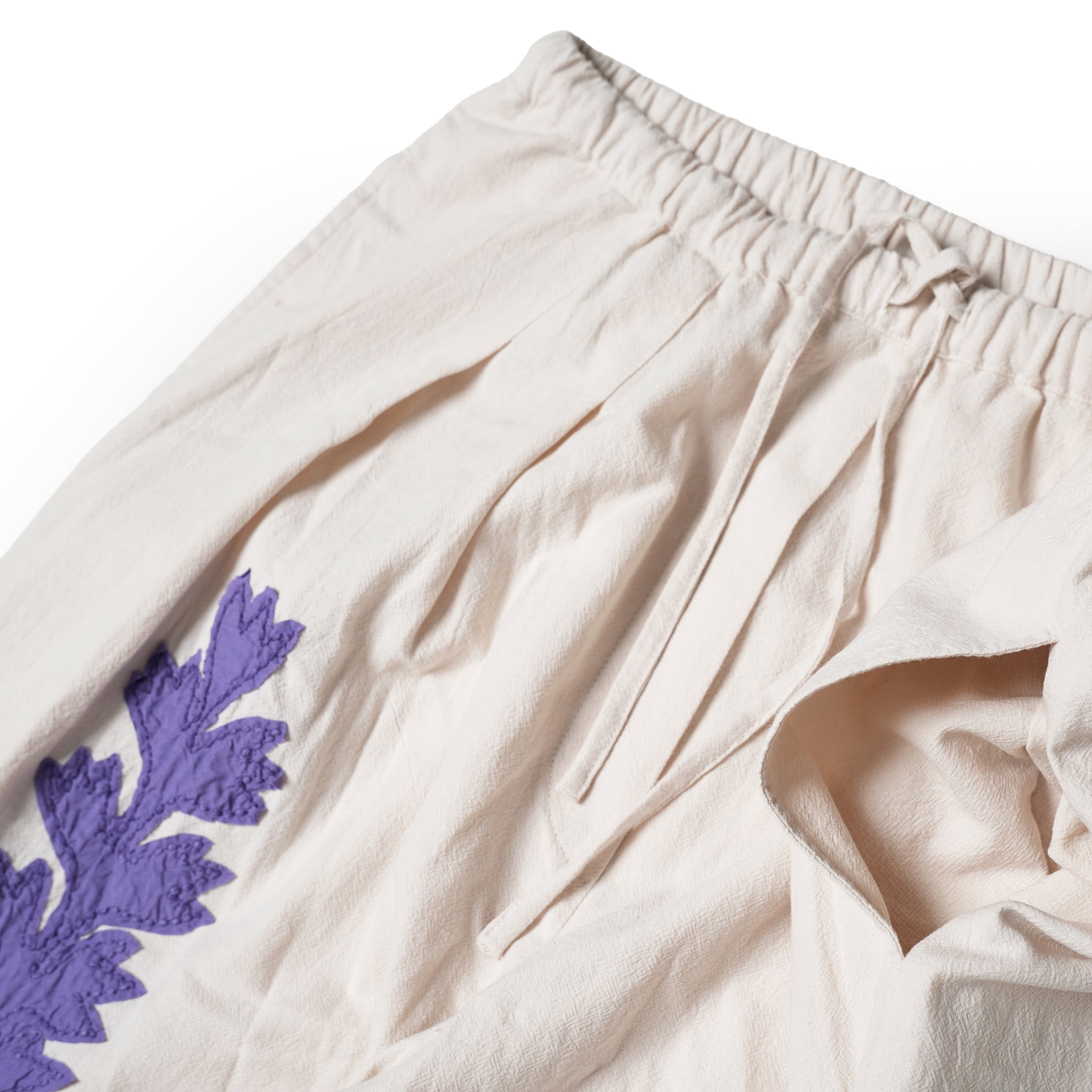 COTTON FLOWER PATCH WORK PANTS – Ecru | SARAMALLIKA
