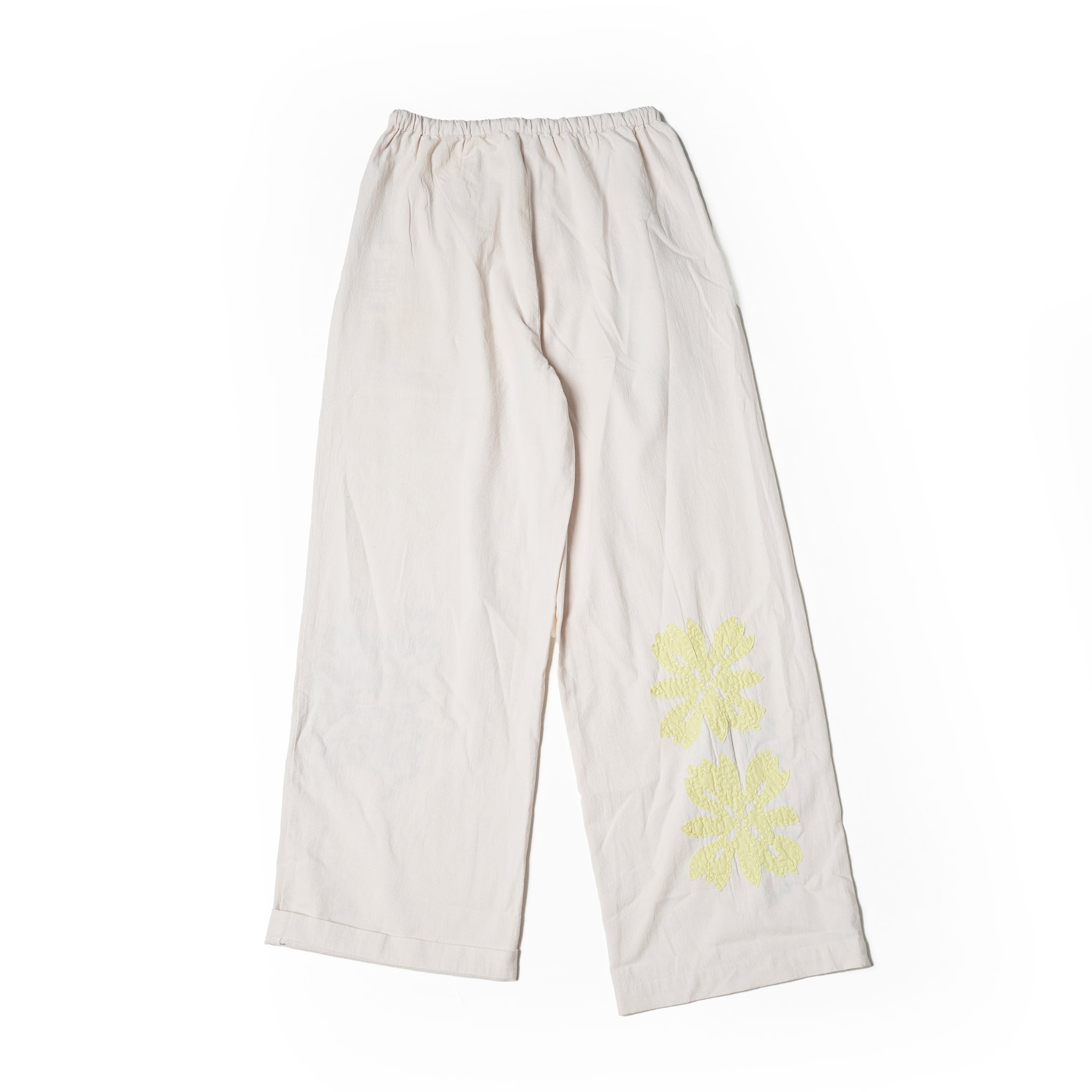 COTTON FLOWER PATCH WORK PANTS – Ecru | SARAMALLIKA