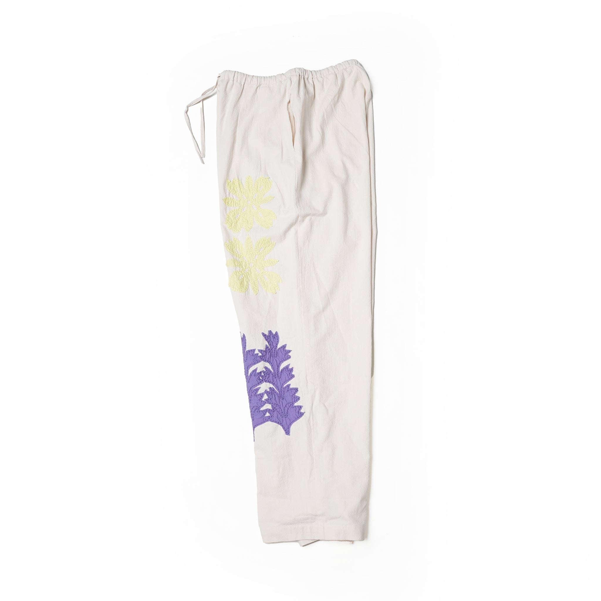 COTTON FLOWER PATCH WORK PANTS – Ecru | SARAMALLIKA