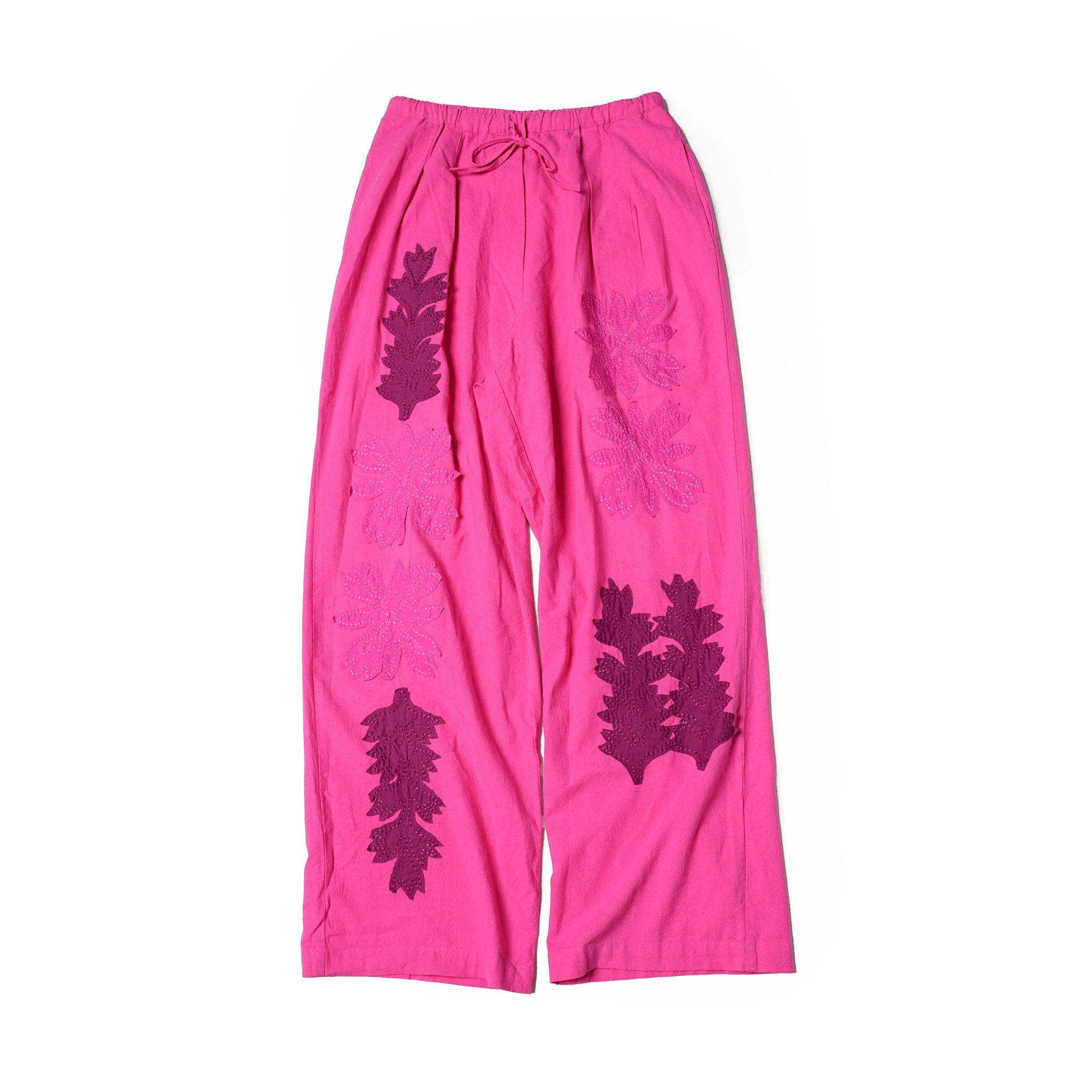 COTTON FLOWER PATCH WORK PANTS – Pink | SARAMALLIKA