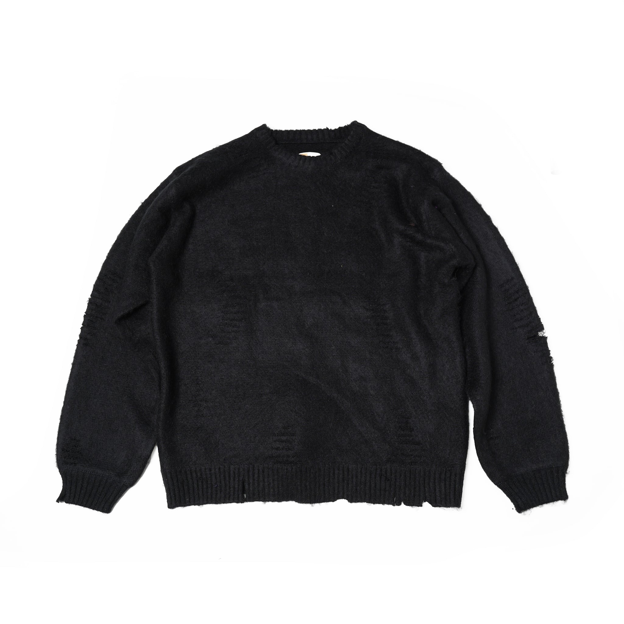 No:tc23f012 | Name:shaggy color crew sweater | Color:Black_Wornout