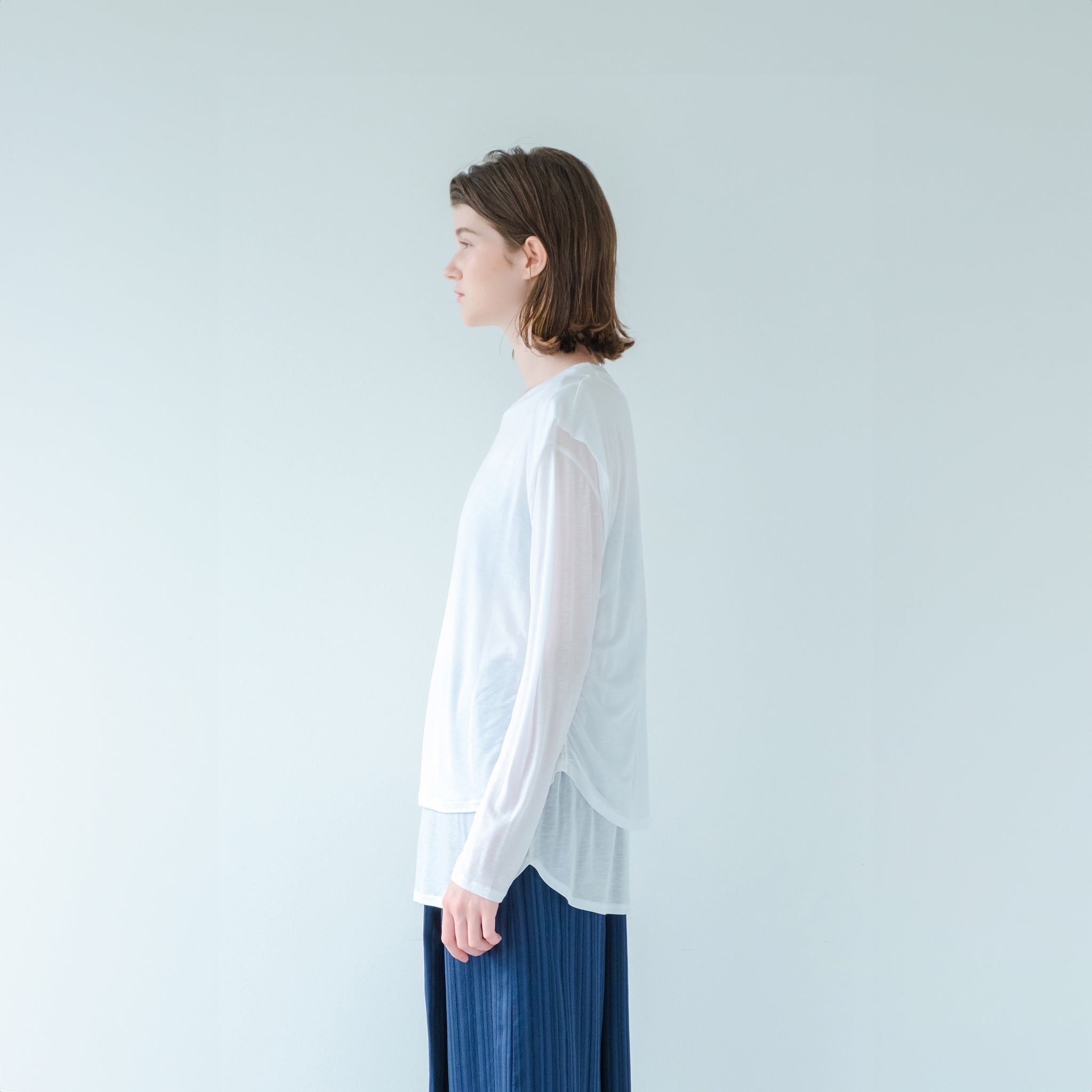 WHT24HBL4047 | SHEER LAYERED TEE | Color:Off White/Black【WHYTO_ホワイト】