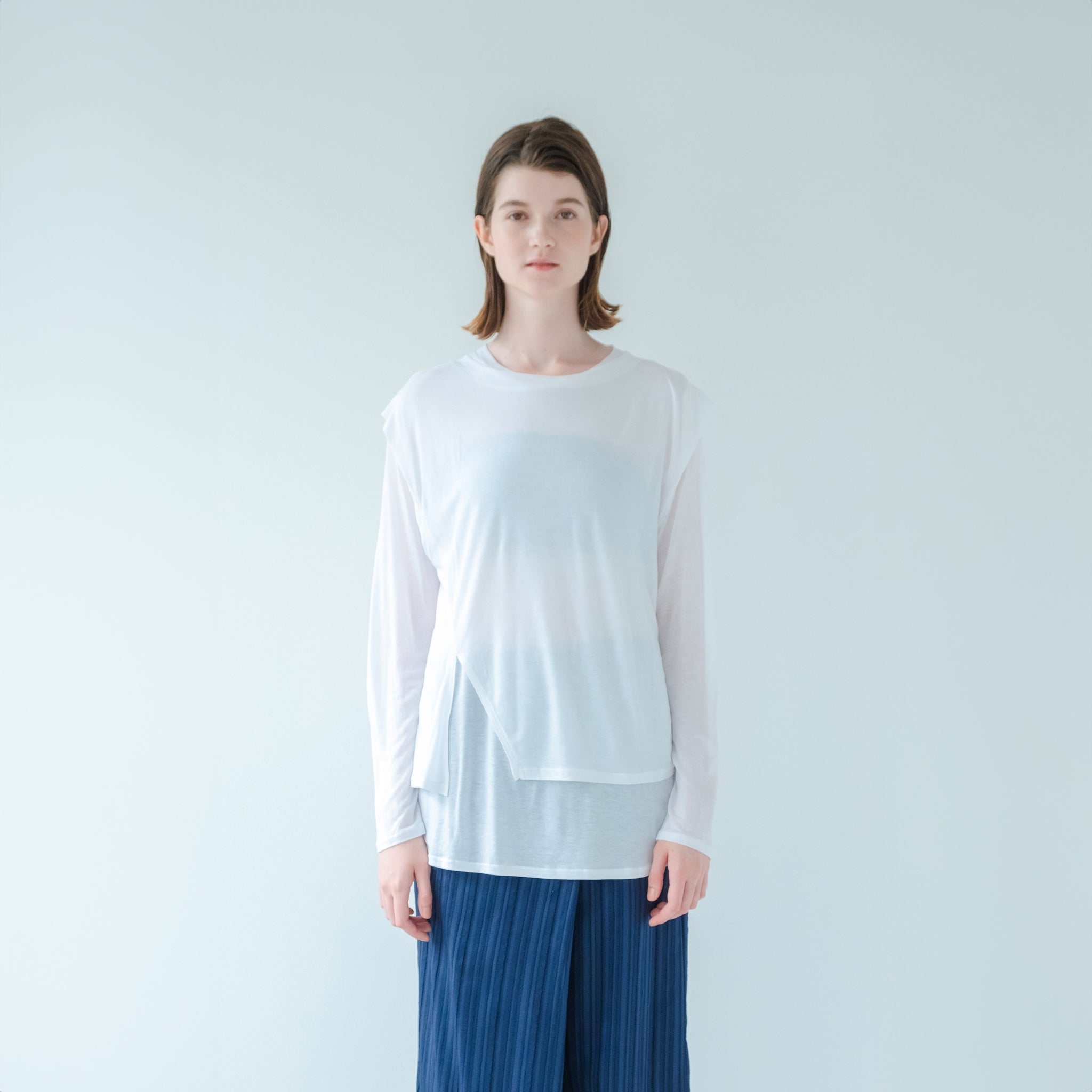 WHT24HBL4047 | SHEER LAYERED TEE | Color:Off White/Black【WHYTO_ホワイト】