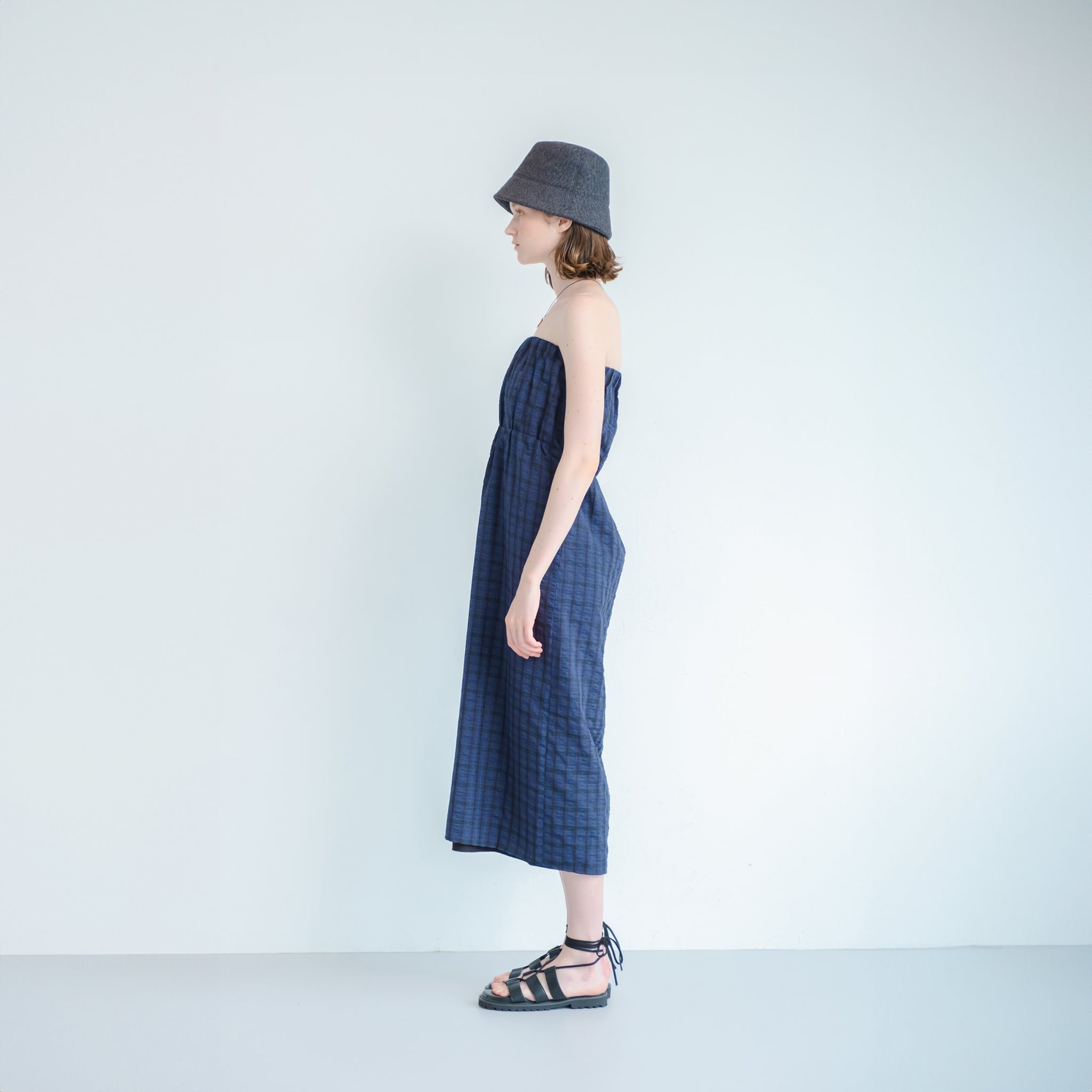 WHT24HOP4050 | CHECK REVERSIBLE DRESS | Color:Off Beige/Black【WHYTO_ホワイト】
