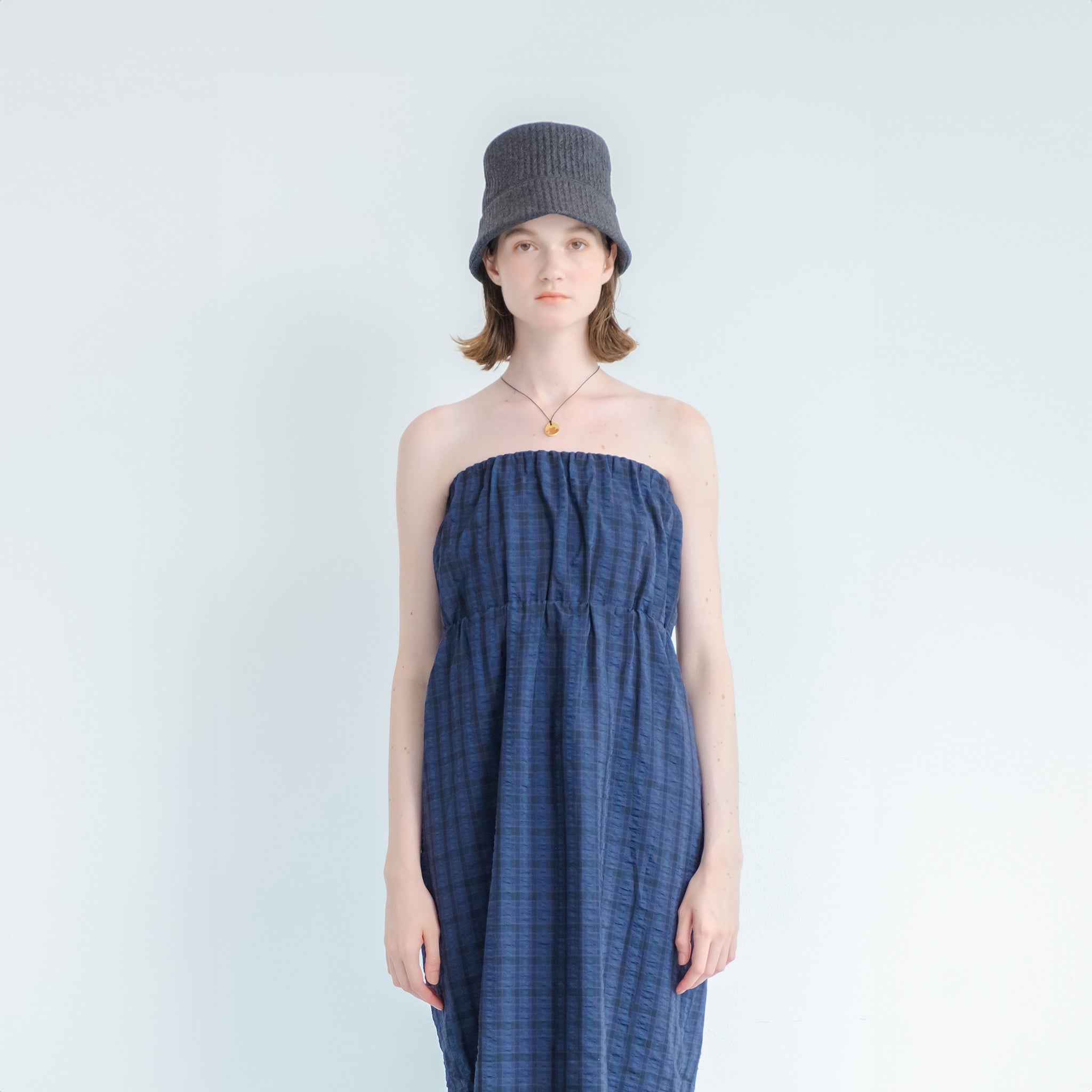 WHT24HOP4050 | CHECK REVERSIBLE DRESS | Color:Off Beige/Black【WHYTO_ホワイト】