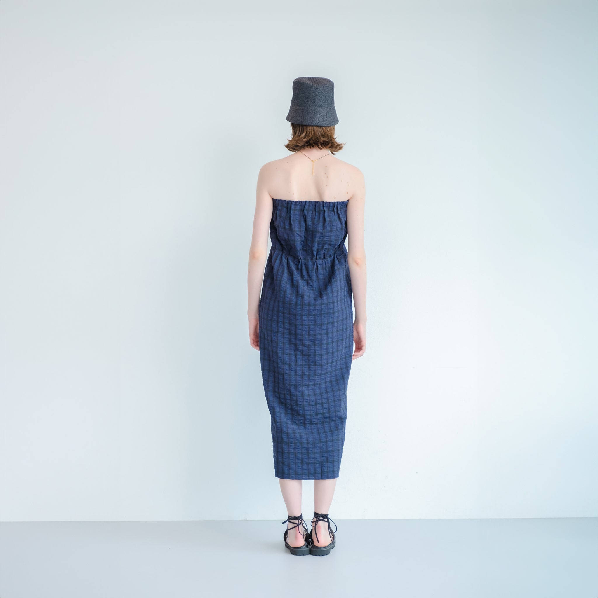 WHT24HOP4050 | CHECK REVERSIBLE DRESS | Color:Off Beige/Black【WHYTO_ホワイト】