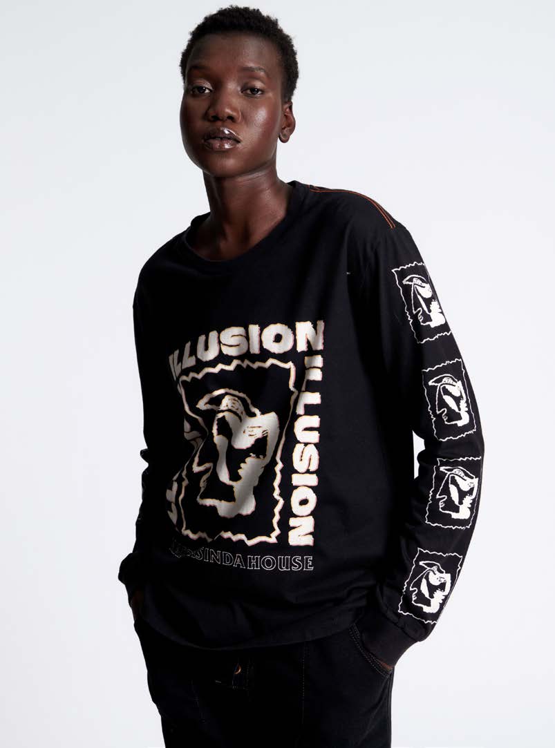 No:24340 | Name:MADORASINDAHOUSE ILLUSION LONGSLEEVE BF TEE | Color:Washed Black | Size:M/L【ONE TEASPOON】-ONE TEASPOON-ADDICTION FUKUOKA