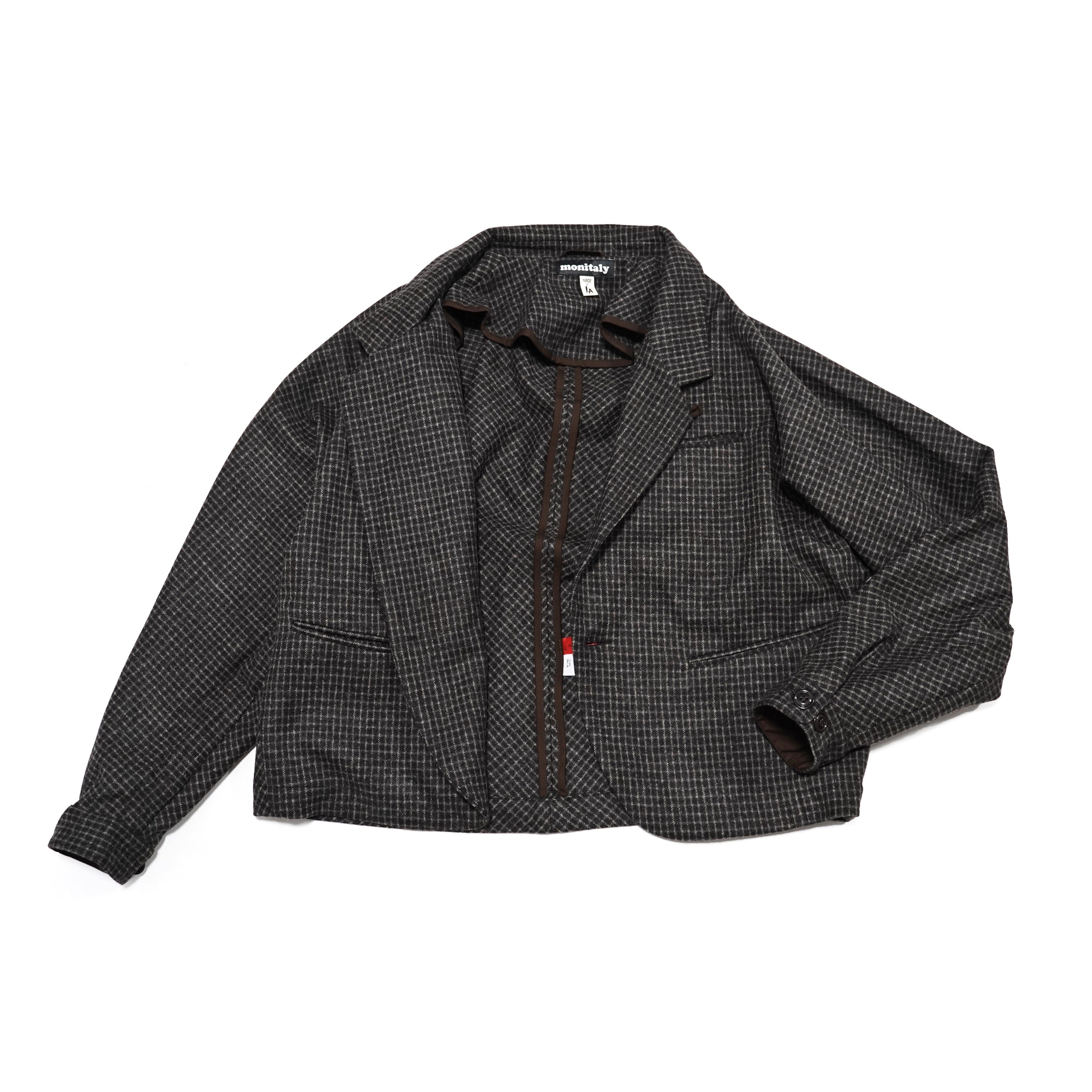 No:M28019 | Name:Dolman Blazer | Color:Wool Flannel Plaid Dk.Brown | Style: 【MONITALY】-MONITALY-ADDICTION FUKUOKA