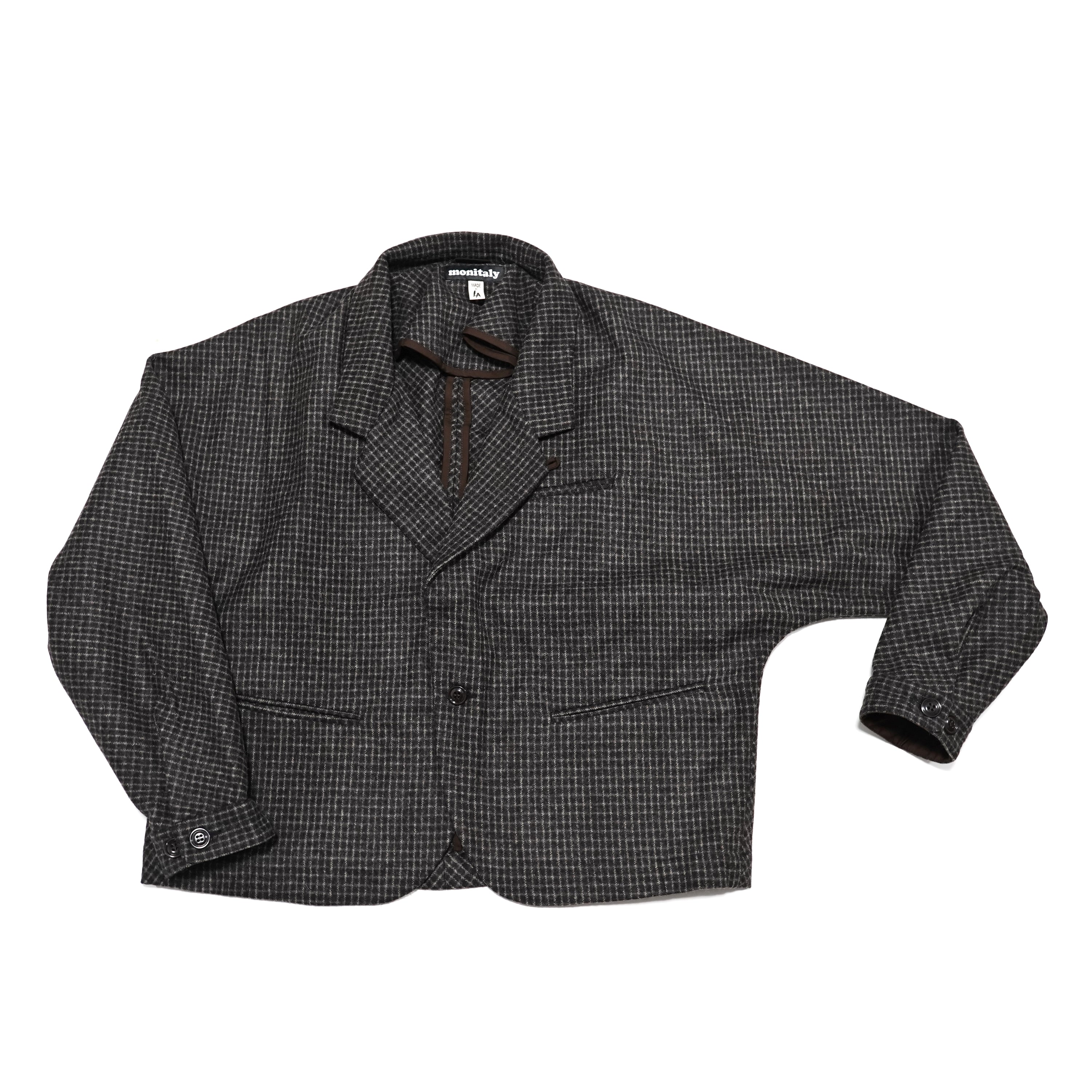 No:M28019 | Name:Dolman Blazer | Color:Wool Flannel Plaid Dk.Brown | Style: 【MONITALY】-MONITALY-ADDICTION FUKUOKA