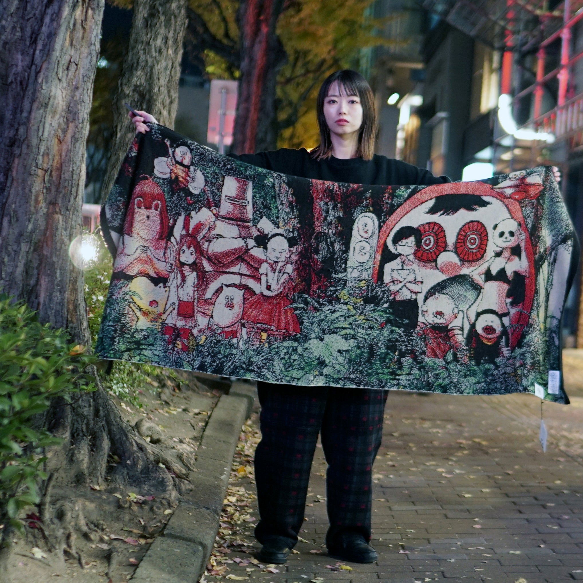 No:SF*IA-02| Name:勇者たち Knit Blanket Stole | Color:Black【浅野いにお × STOF 22AW SPECIAL ITEM】【archive】