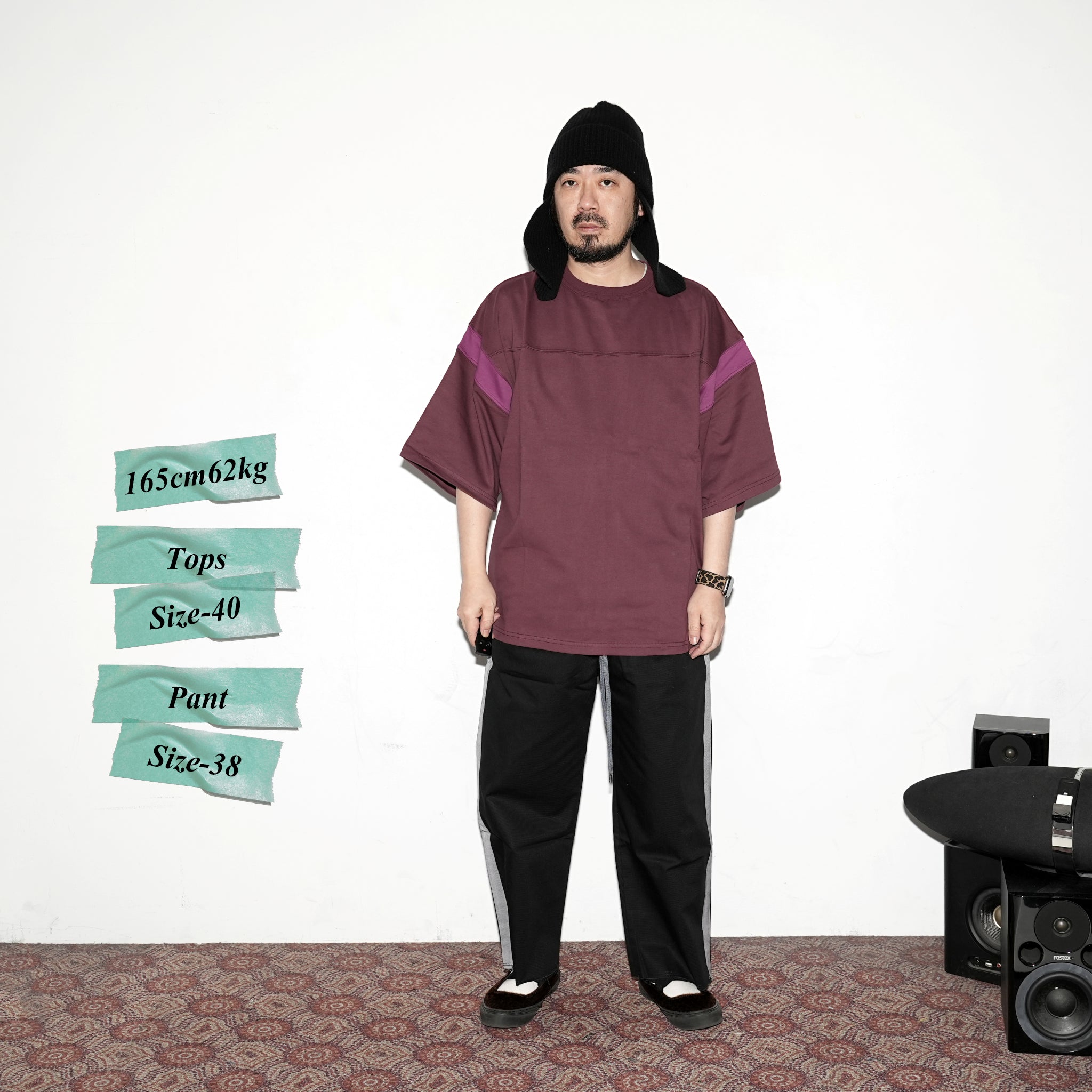 kl22scs116 | "BAIKAL" LINE SLEEVE TOP | Color:Burgundy/Ivory【KELEN MEN_ケレン】【FK】