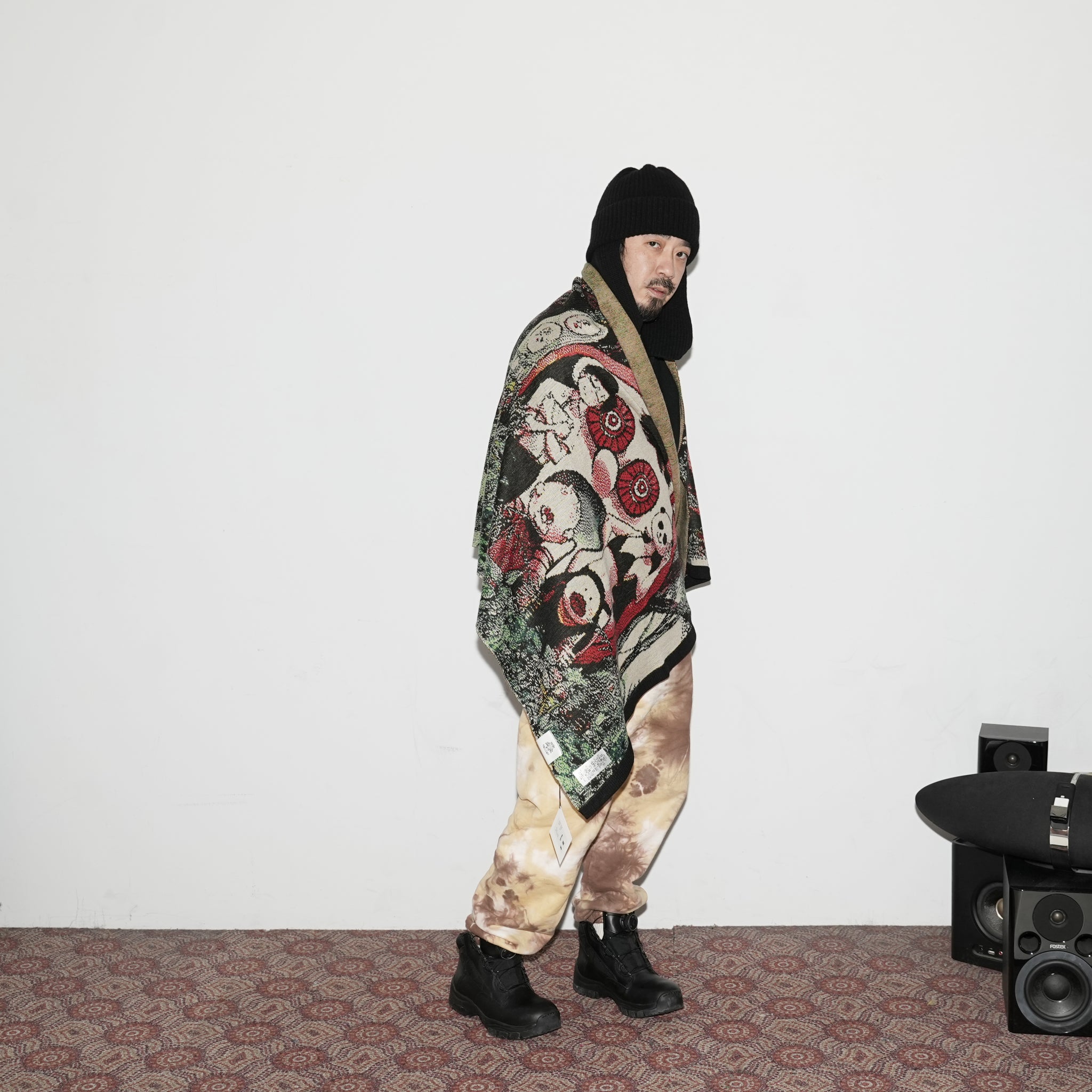 No:SF*IA-02| Name:勇者たち Knit Blanket Stole | Color:Black【浅野いにお × STOF 22AW SPECIAL ITEM】【archive】