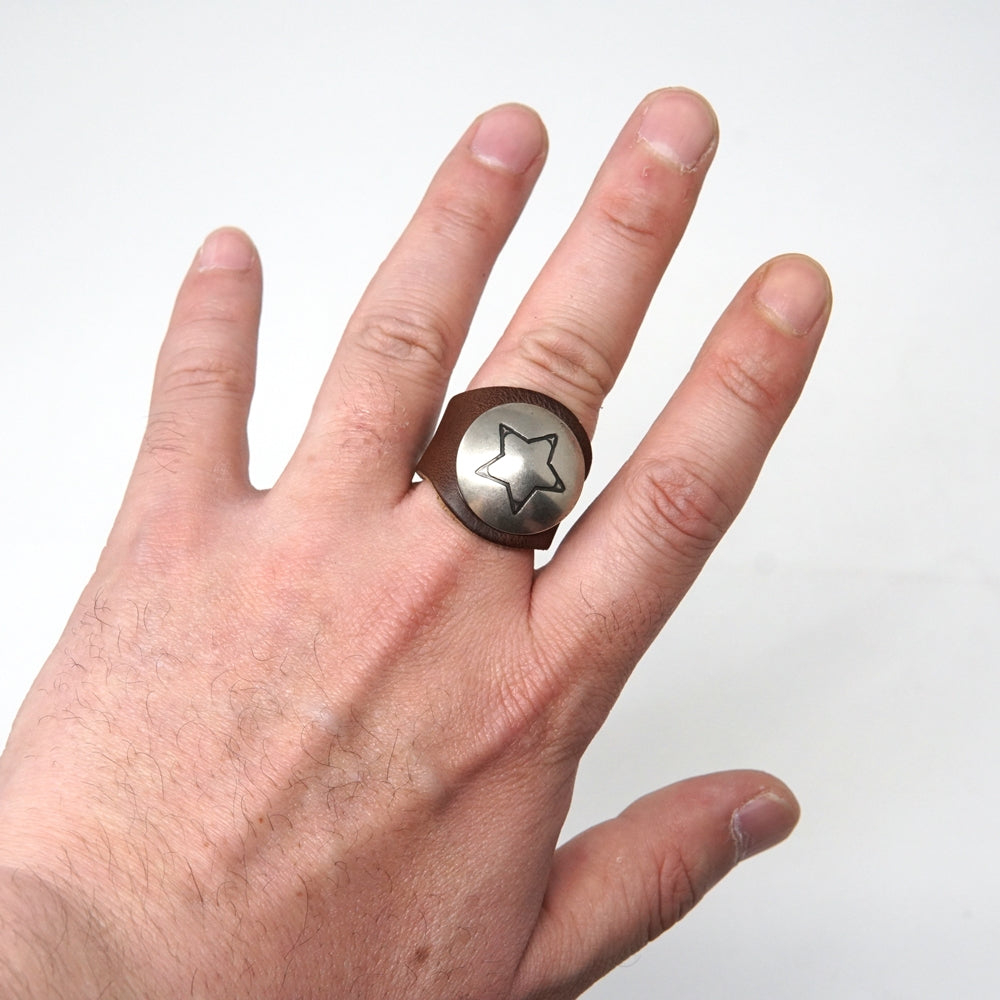 No:MG-LR01-09-02 | Name:Leather Ring w/ Concho | Color:Brown Star【YUKETEN】-MEG COMPANY-ADDICTION FUKUOKA