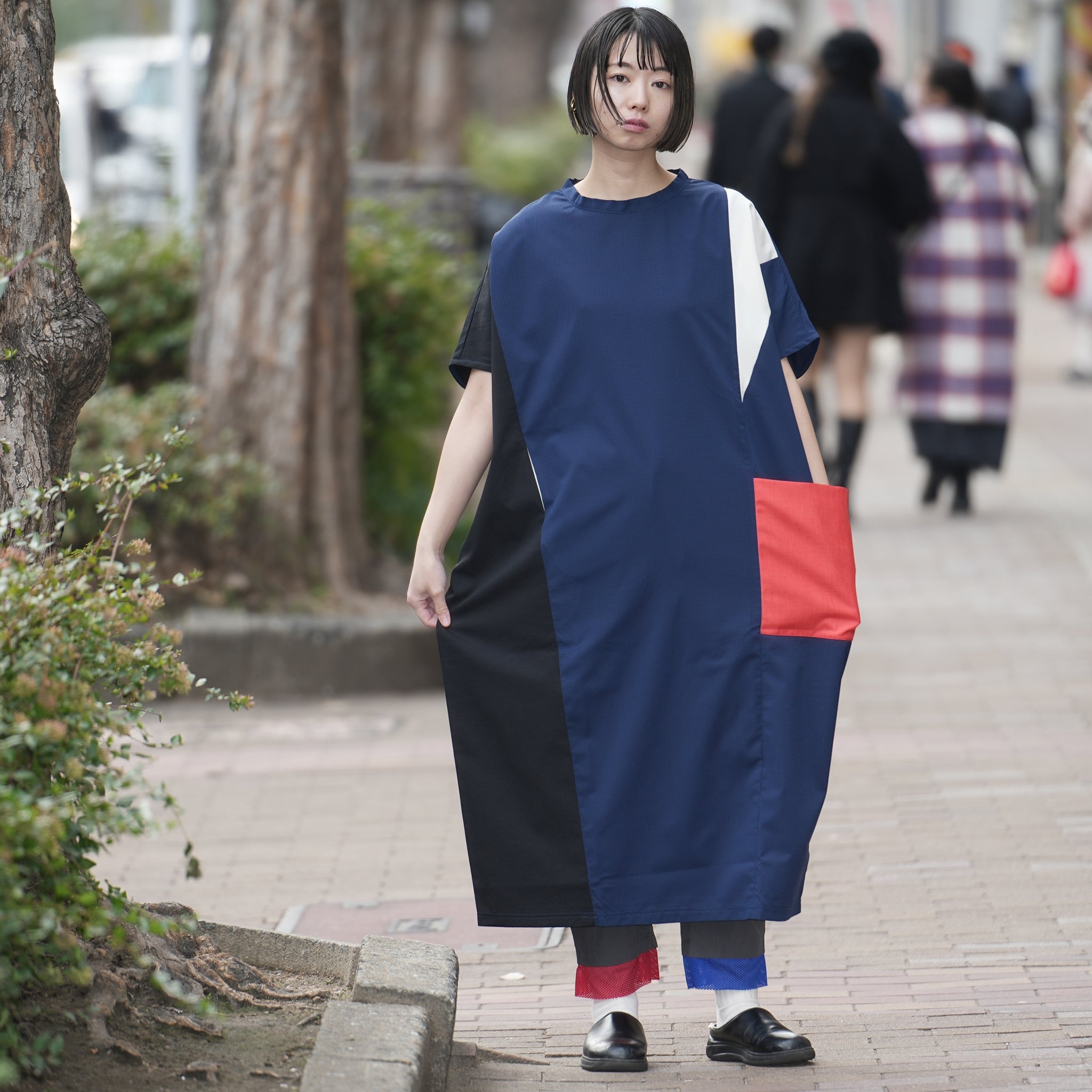 No:bsd23SS-02_b | Name:Color panel onepiece | Color:Navy【BEDSIDEDRAMA_ベッドサイドドラマ】【archive】