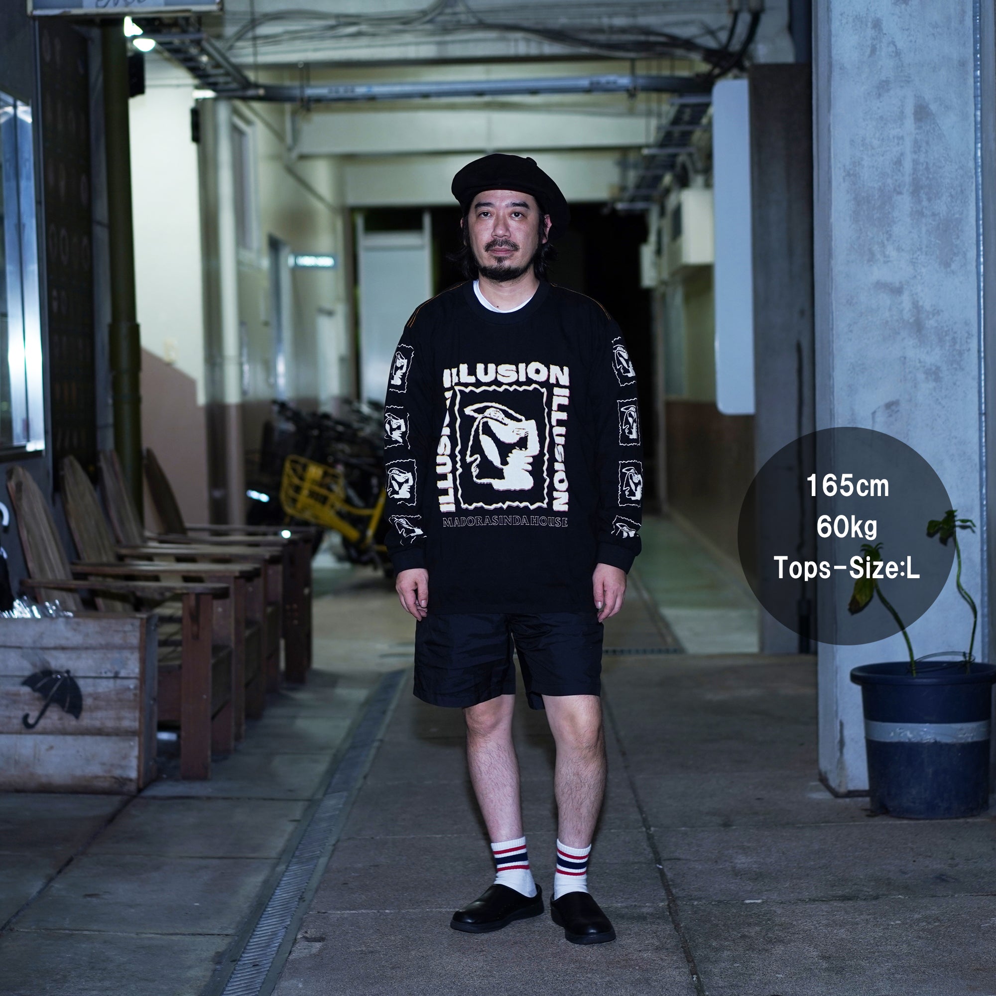 No:24340 | Name:MADORASINDAHOUSE ILLUSION LONGSLEEVE BF TEE | Color:Washed Black | Size:M/L【ONE TEASPOON】-ONE TEASPOON-ADDICTION FUKUOKA