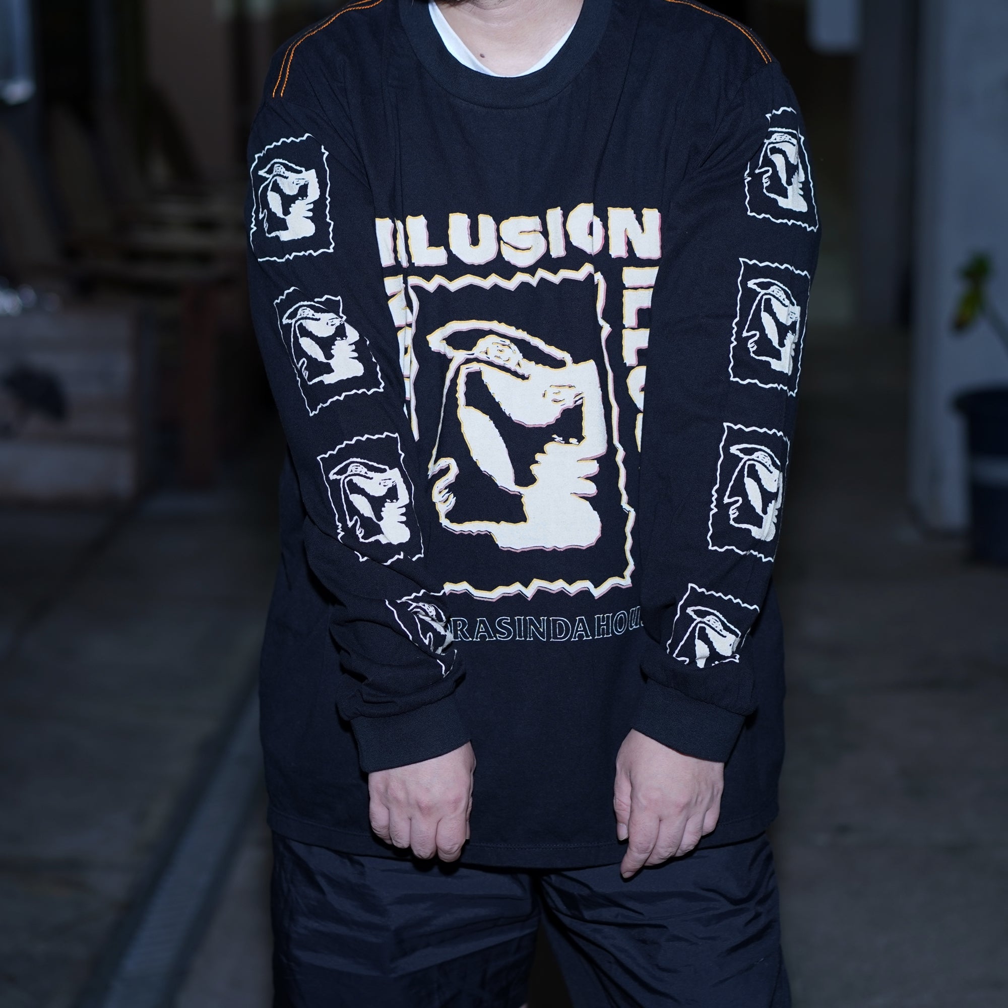 No:24340 | Name:MADORASINDAHOUSE ILLUSION LONGSLEEVE BF TEE | Color:Washed Black | Size:M/L【ONE TEASPOON】-ONE TEASPOON-ADDICTION FUKUOKA