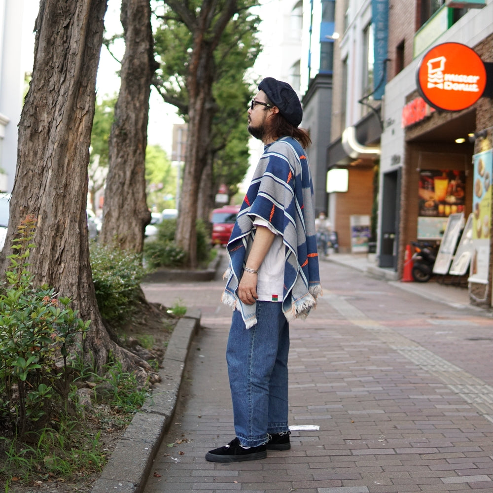 No:M29501 | Name:Poncho | Color:Handwoven African Indigo Cloth, Stripe (One of a Kind) 【MONITALY】-MONITALY-ADDICTION FUKUOKA