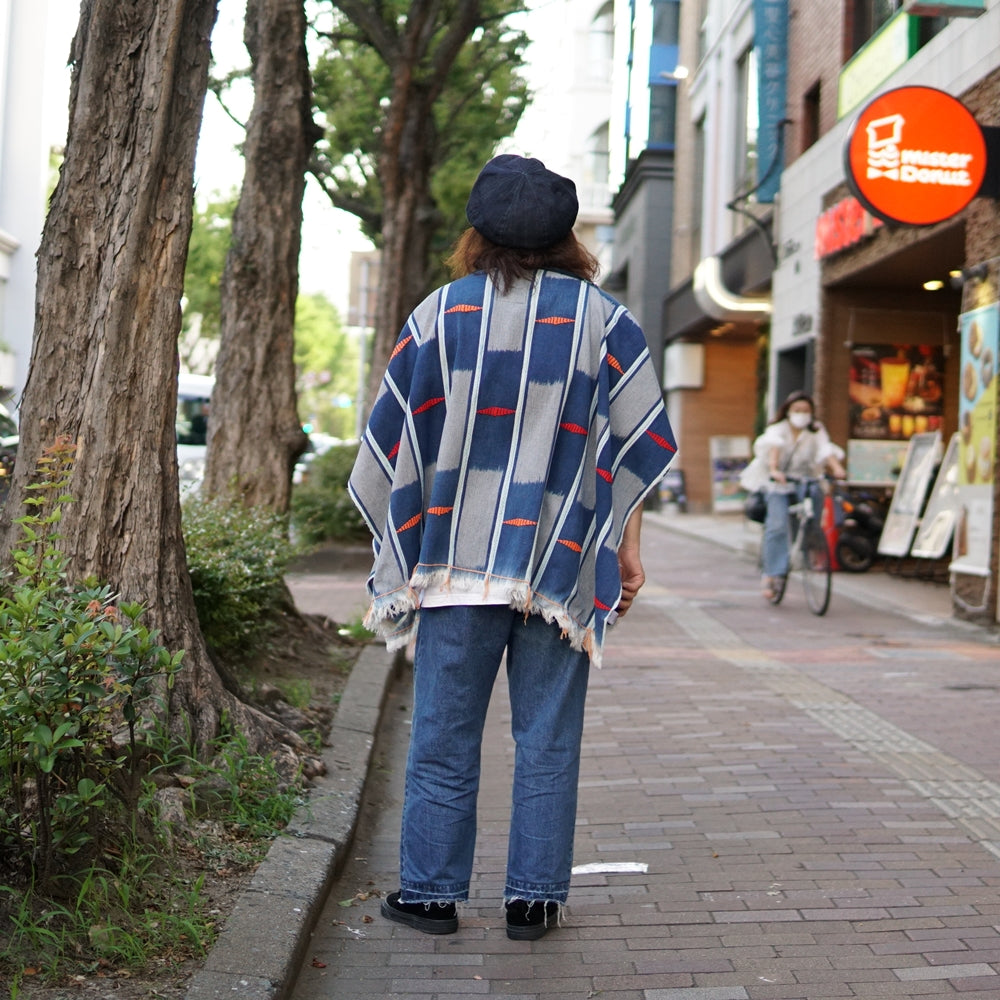 No:M29501 | Name:Poncho | Color:Handwoven African Indigo Cloth, Stripe (One of a Kind) 【MONITALY】-MONITALY-ADDICTION FUKUOKA