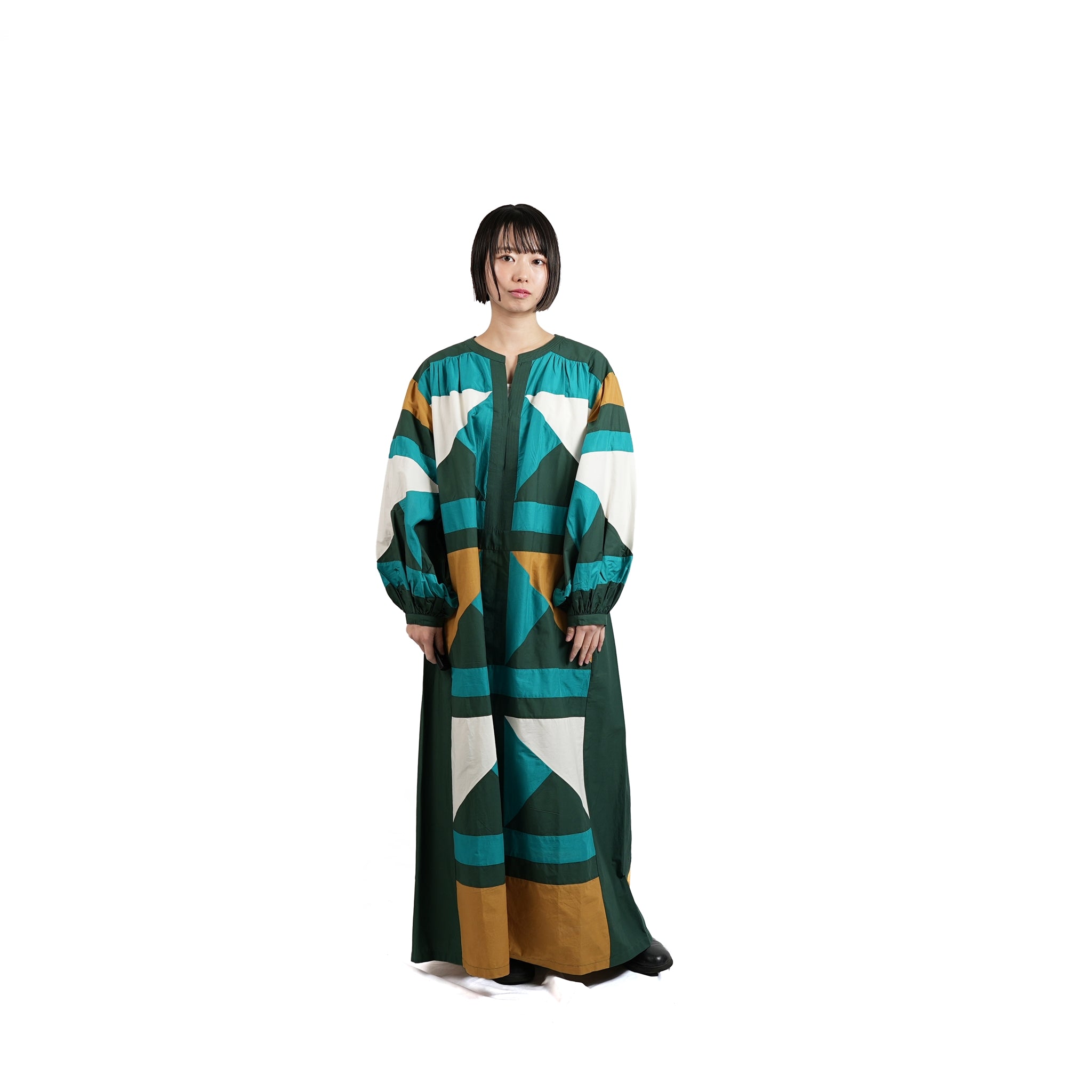 No:020431SE1 | Name:CTN TRIANGLE PATCHWORK DRESS | Color:Green【SARA MALLIKA_サラマリカ】【archive】