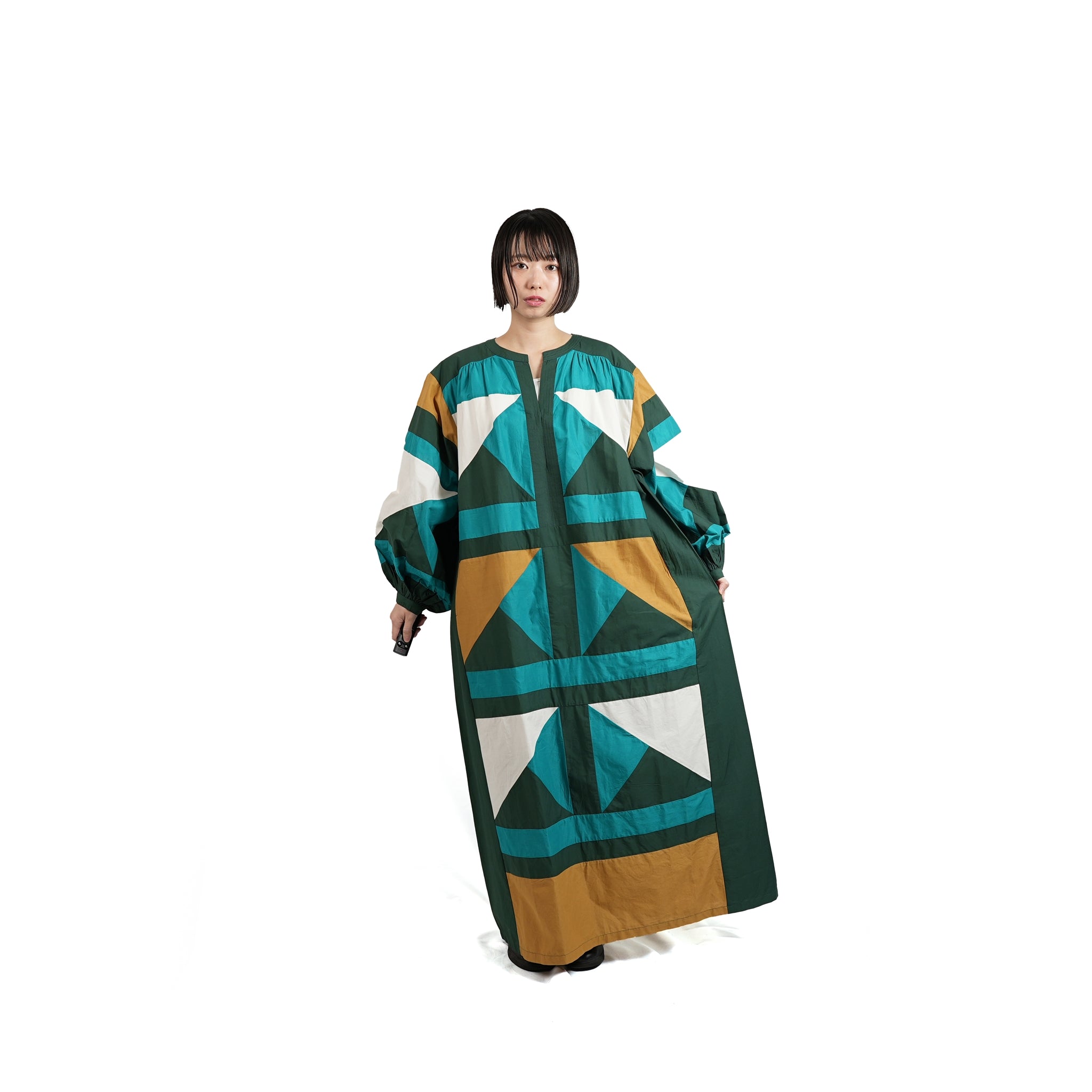 No:020431SE1 | Name:CTN TRIANGLE PATCHWORK DRESS | Color:Green【SARA MALLIKA_サラマリカ】【archive】