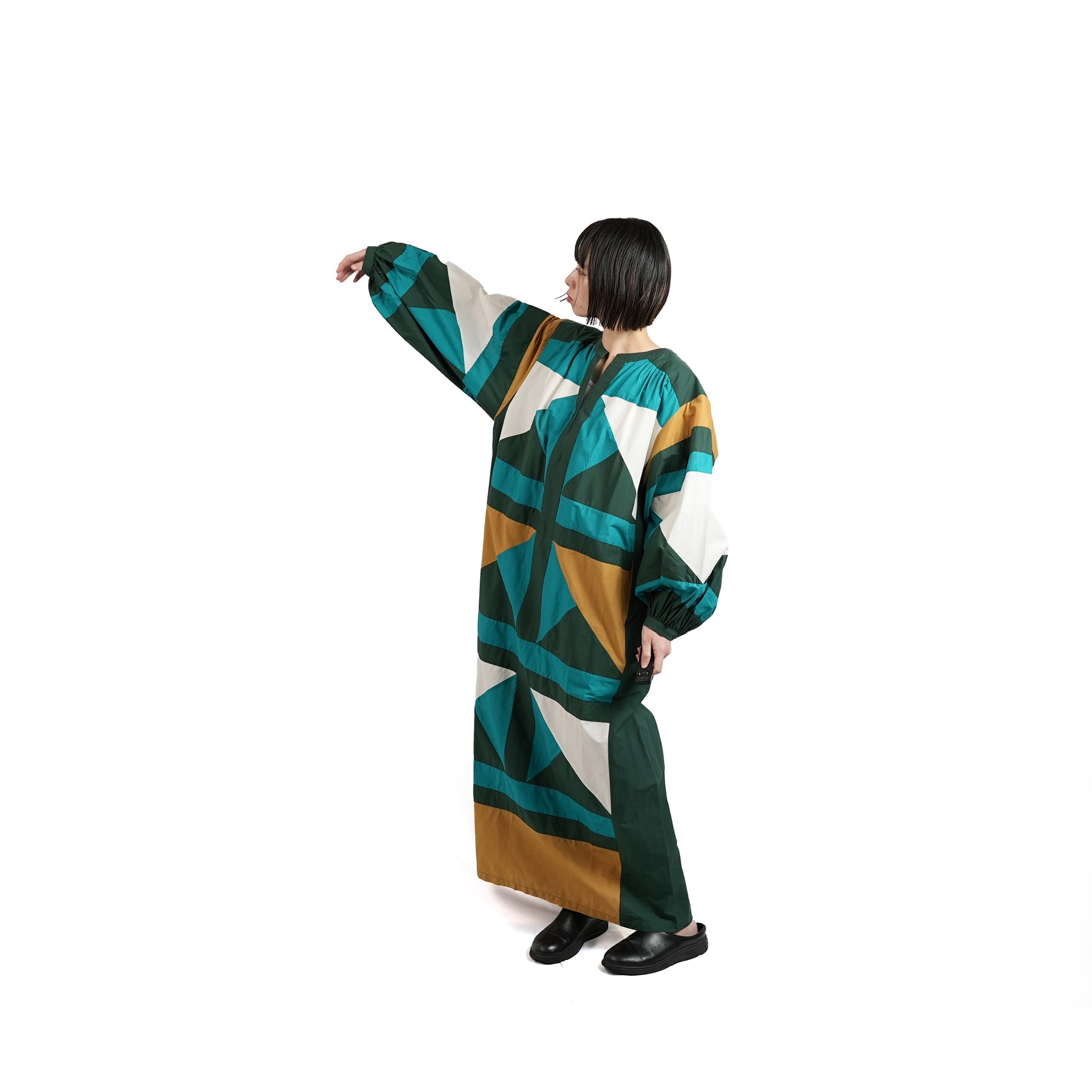 No:020431SE1 | Name:CTN TRIANGLE PATCHWORK DRESS | Color:Green【SARA MALLIKA_サラマリカ】【archive】