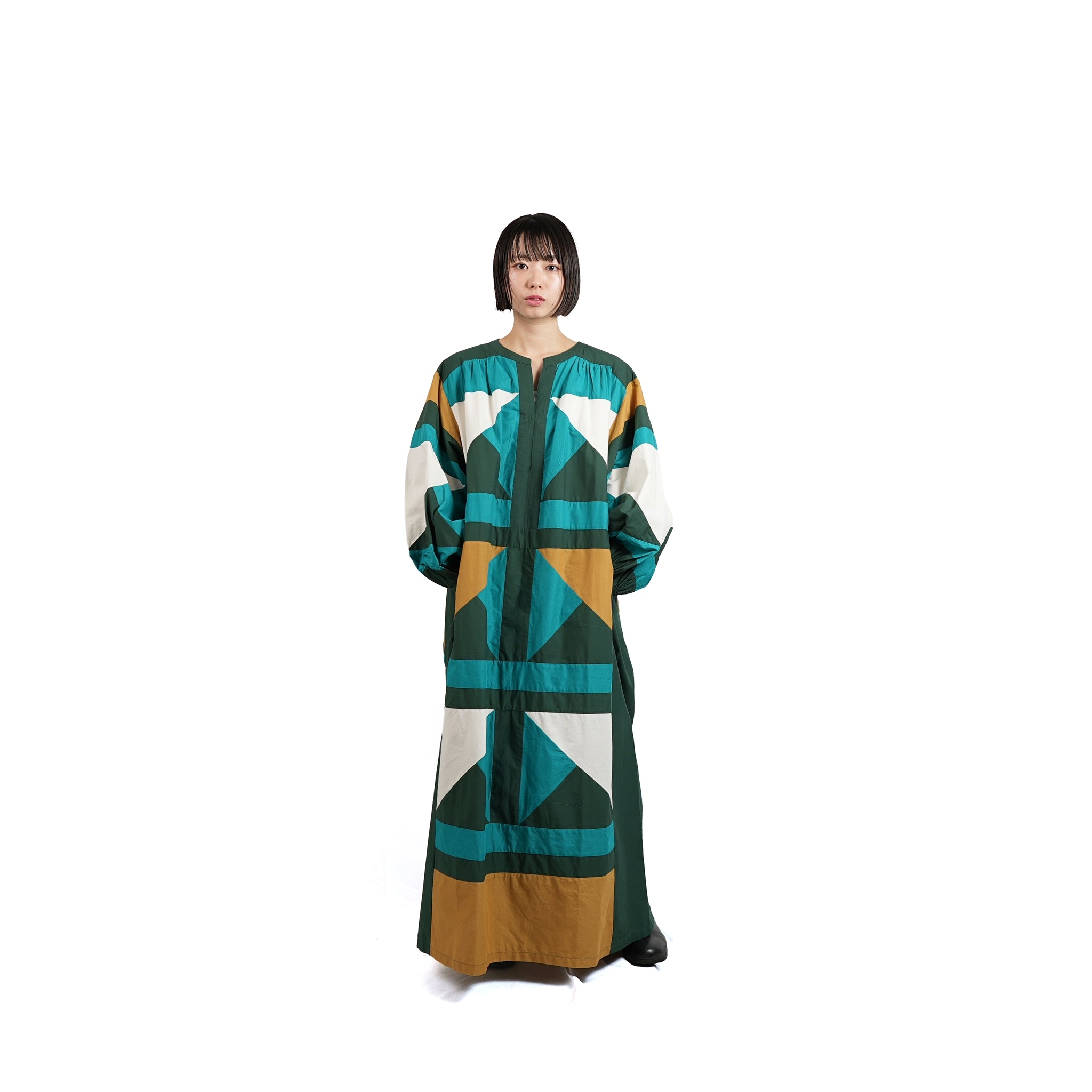 No:020431SE1 | Name:CTN TRIANGLE PATCHWORK DRESS | Color:Green【SARA MALLIKA_サラマリカ】【archive】