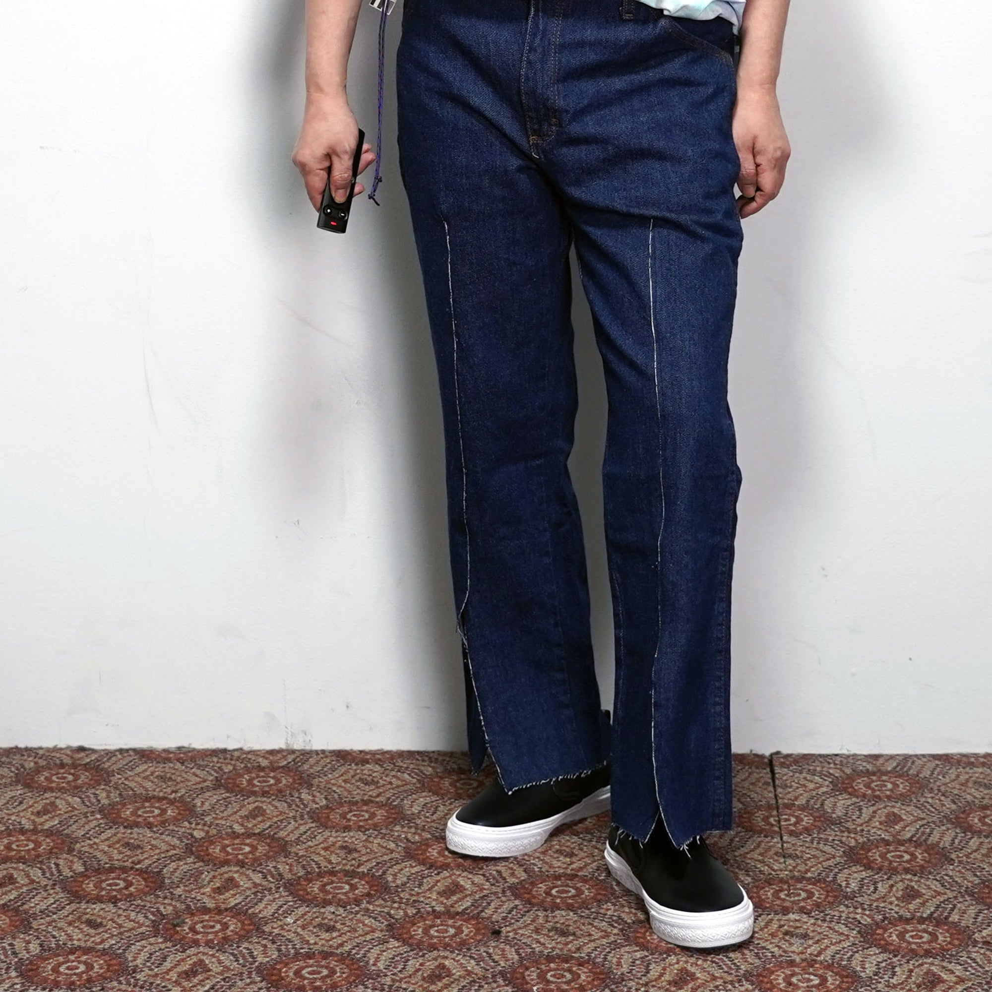 No:REMAKE02 | Name: REMAKE FRONT SLIT DENIM PANTS | Color:PREWASHED INDIGO【RED KAP】-MEG COMPANY-ADDICTION FUKUOKA