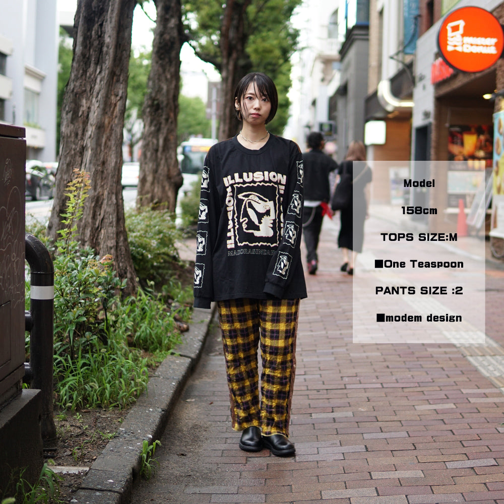 No:24340 | Name:MADORASINDAHOUSE ILLUSION LONGSLEEVE BF TEE | Color:Washed Black | Size:M/L【ONE TEASPOON】-ONE TEASPOON-ADDICTION FUKUOKA
