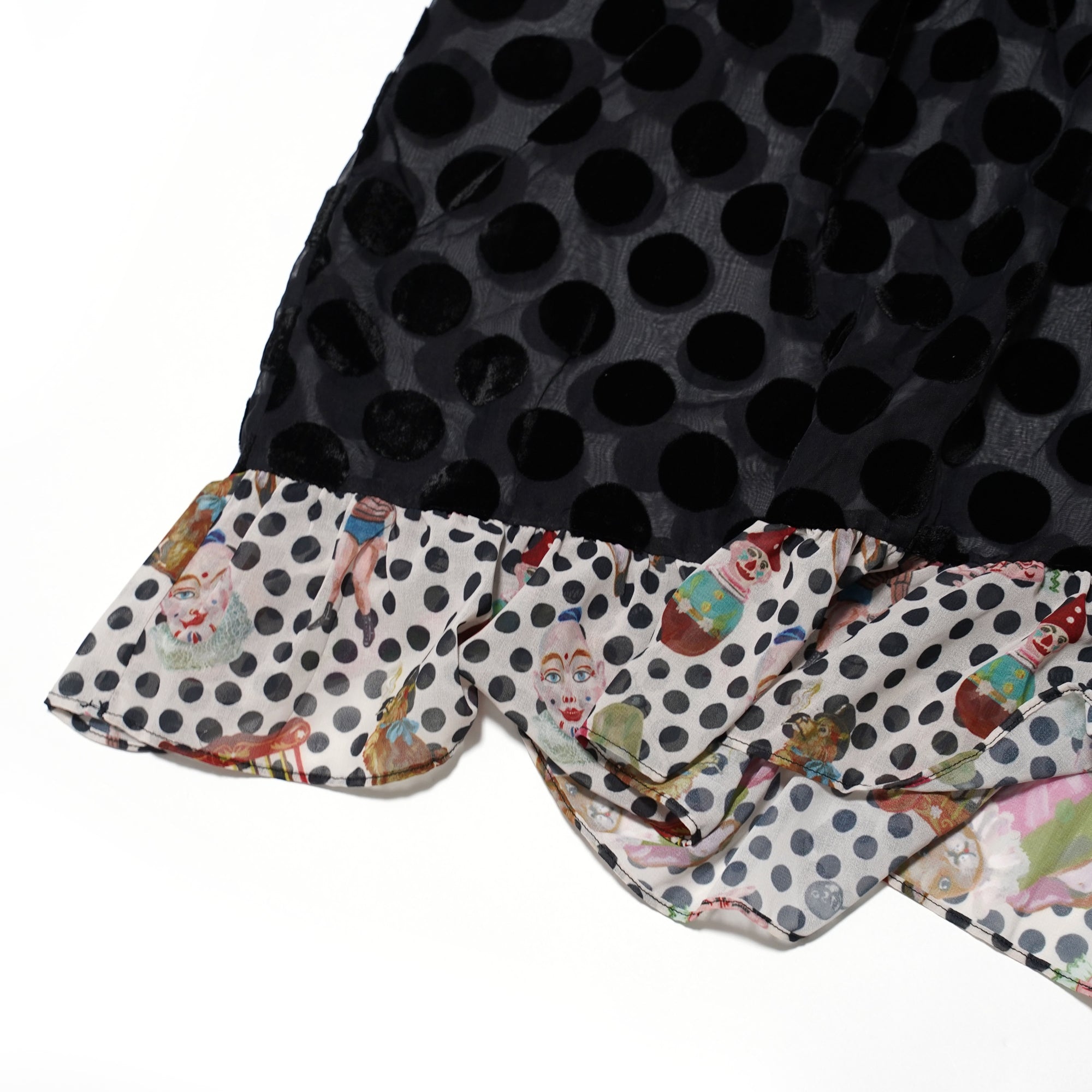 No:UP2020AW1119 | Name:Retro Ruff Collar Stitching polka Dot Illustration print Dress | Color:Black Multi | 【UNLOGOCAL POEM】-UNLOGICAL POEM-ADDICTION FUKUOKA