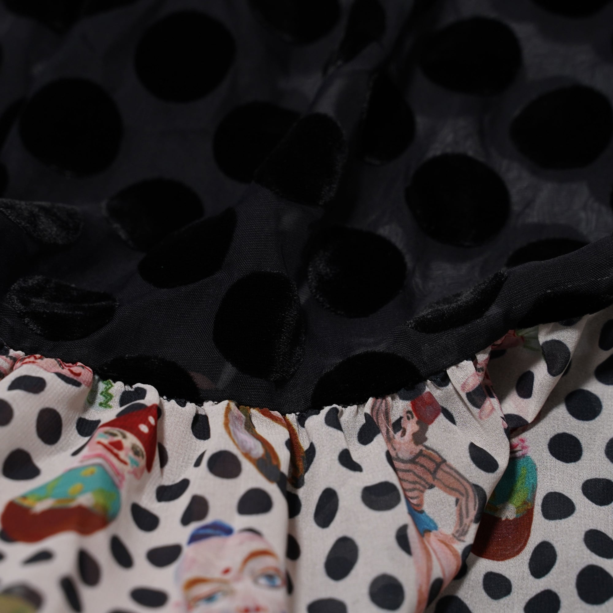 No:UP2020AW1119 | Name:Retro Ruff Collar Stitching polka Dot Illustration print Dress | Color:Black Multi | 【UNLOGOCAL POEM】-UNLOGICAL POEM-ADDICTION FUKUOKA