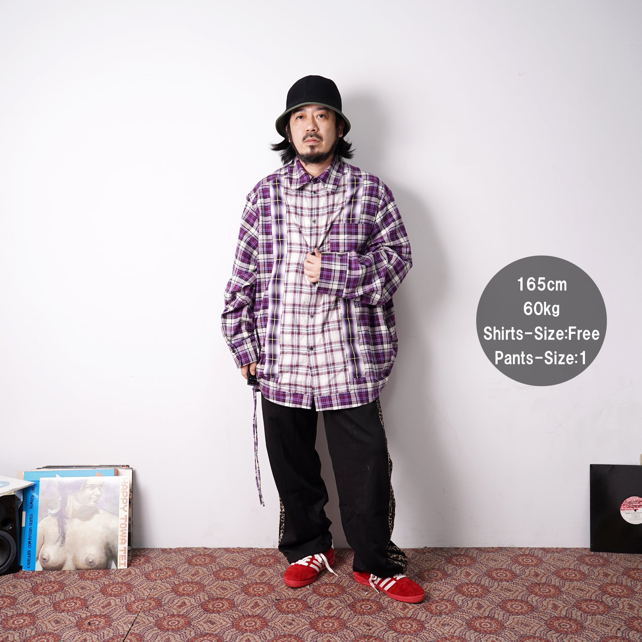 No:pw21t01 | Name:OVERSIZED SPLICED FLANNEL SHIRT | Color:Purple | Size:Free【PLATEAU STUDIO_プラトー スタジオ】【archive】