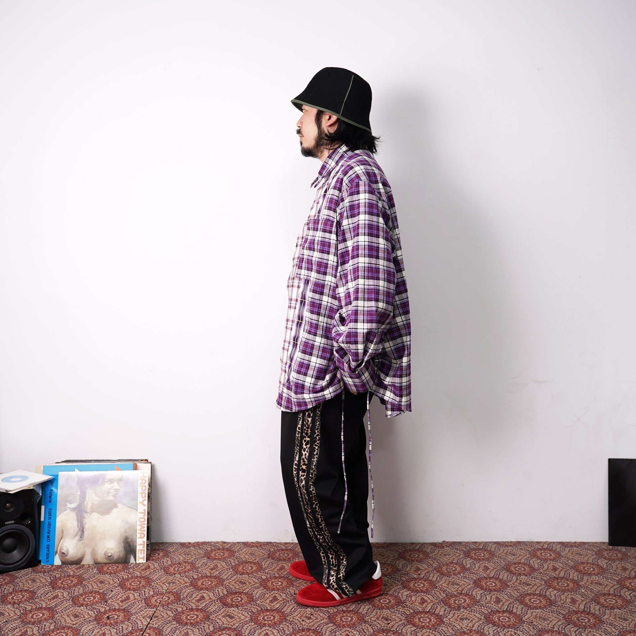No:pw21t01 | Name:OVERSIZED SPLICED FLANNEL SHIRT | Color:Purple | Size:Free【PLATEAU STUDIO_プラトー スタジオ】【archive】