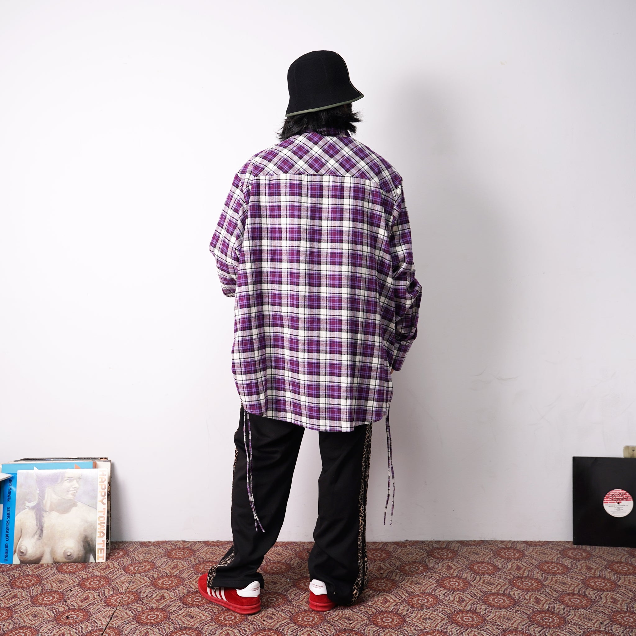 No:pw21t01 | Name:OVERSIZED SPLICED FLANNEL SHIRT | Color:Purple | Size:Free【PLATEAU STUDIO_プラトー スタジオ】【archive】
